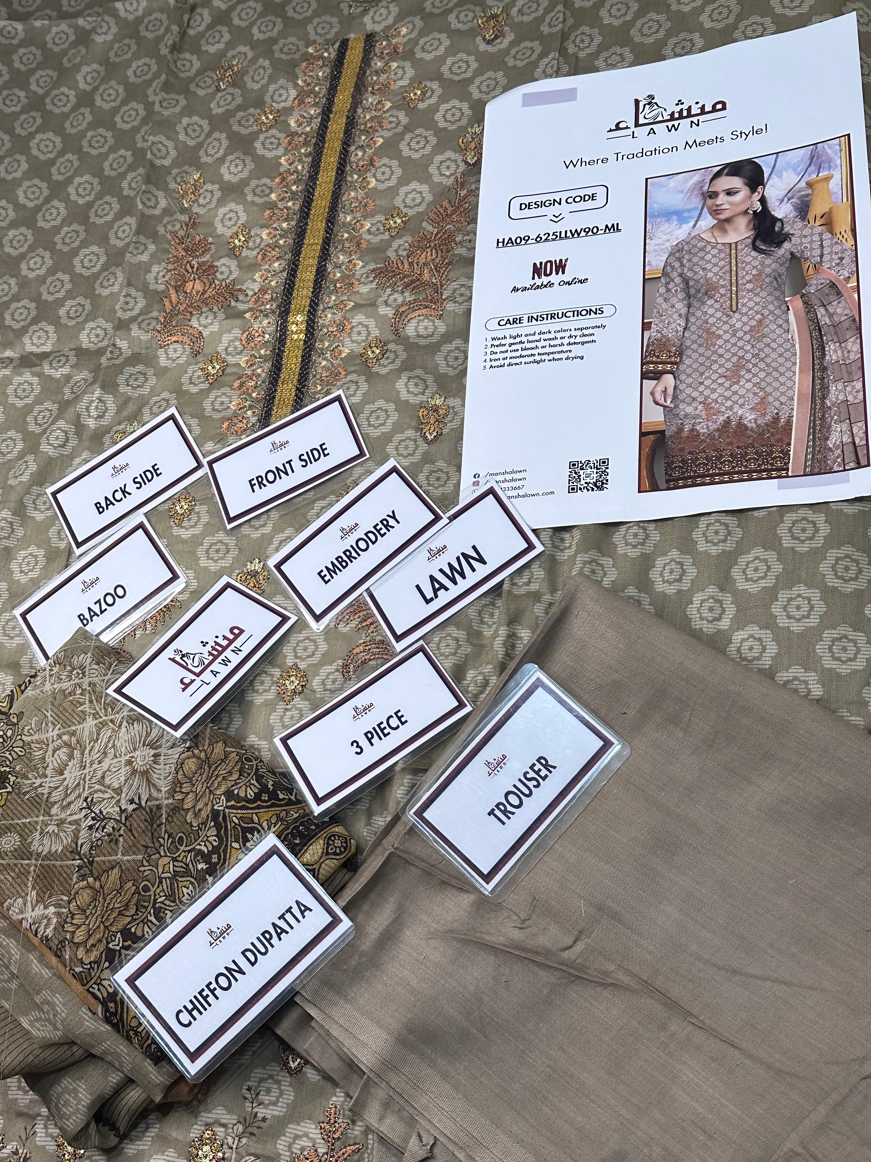 Elegant 3PCS digital printed lawn unstitched suit from ManshaLawn | premium lawn in Pakistan, lawn suits in Peshawar’s best fabric online store
