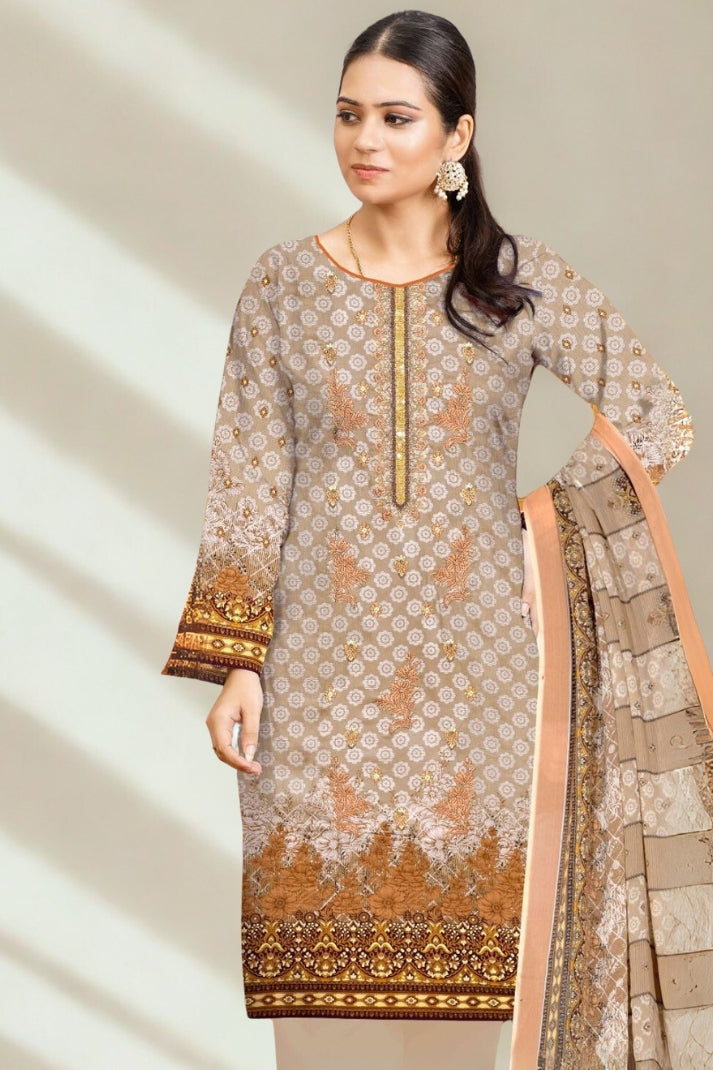 Elegant 3PCS digital printed lawn unstitched suit from ManshaLawn | premium lawn in Pakistan, lawn suits in Peshawar’s best fabric online store