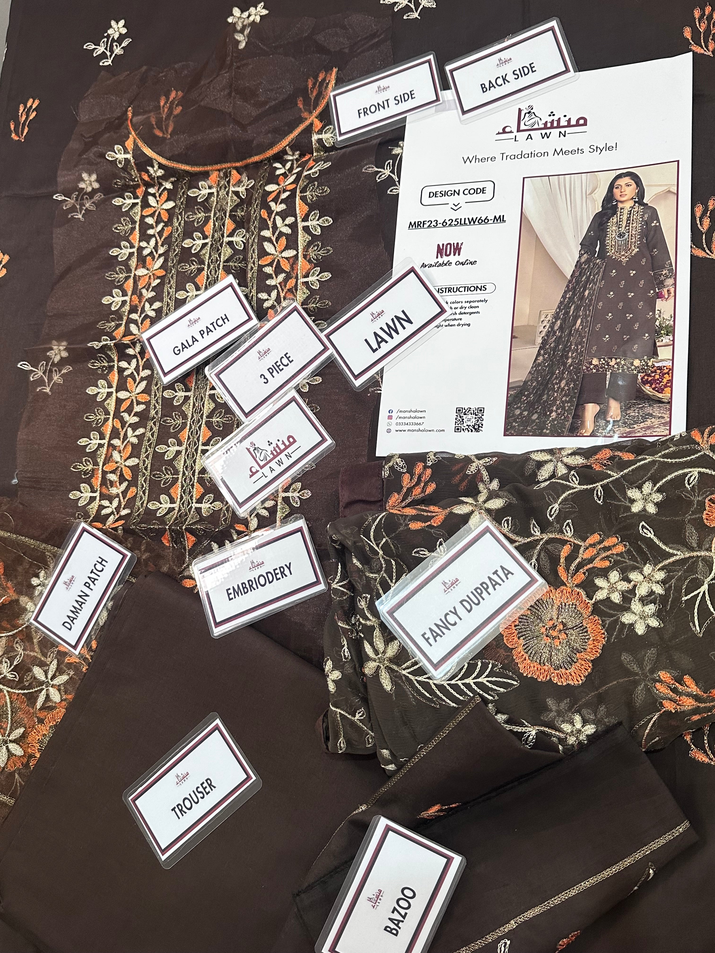 3PCS Digital Printed Lawn Unstitched Suit MRF23-625LLW66-ML - Fancy Collection