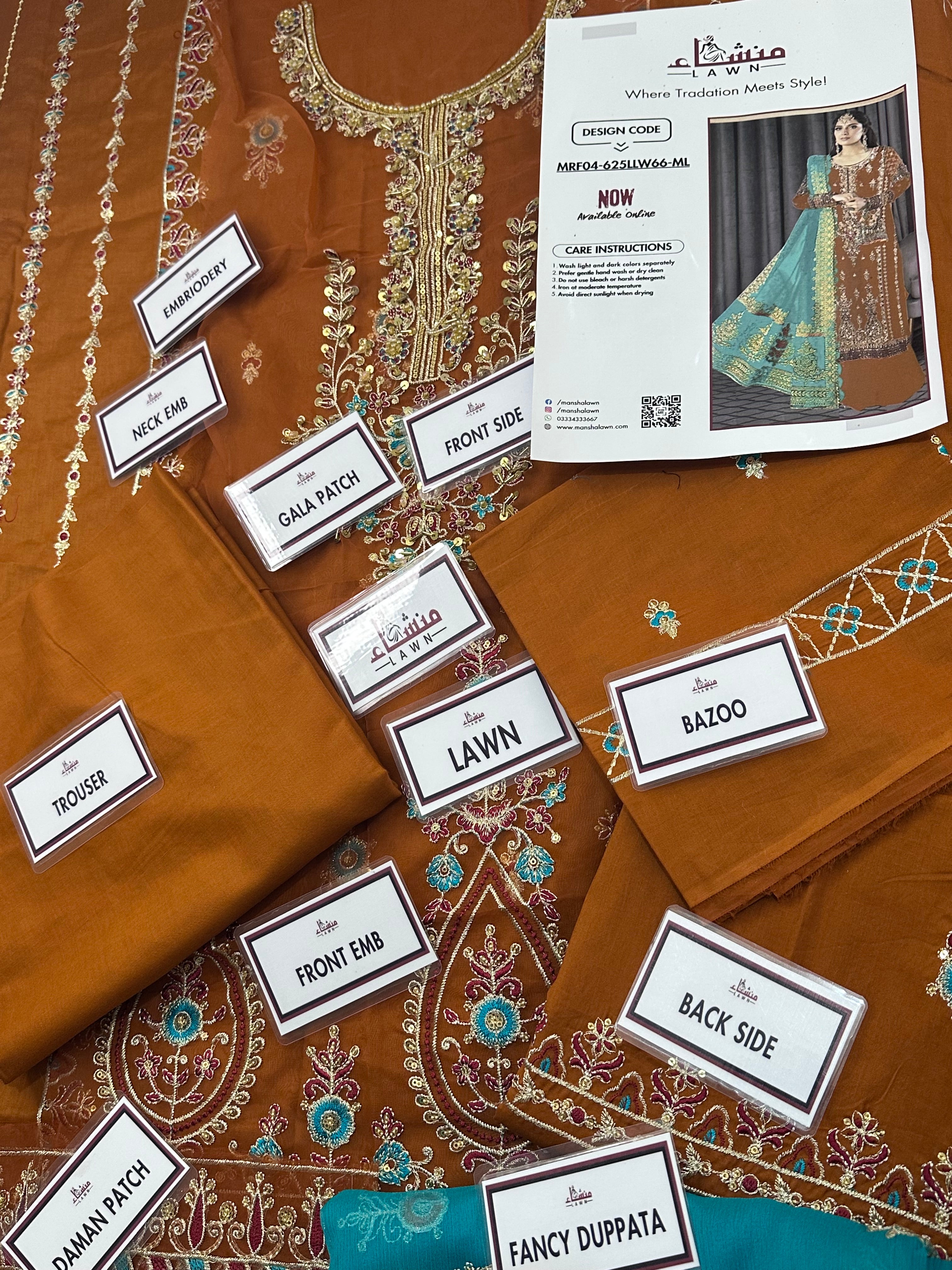 Elegant 3PCS digital printed lawn unstitched suit from ManshaLawn | premium lawn in Pakistan, lawn suits available in Peshawar’s best fabric online store