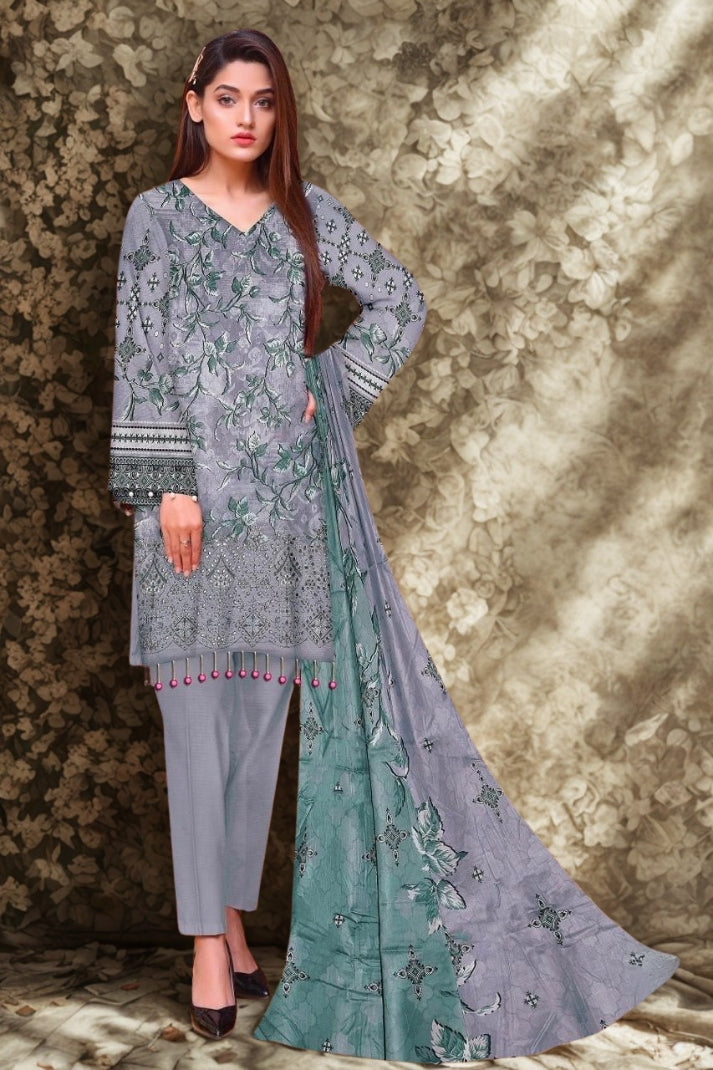 Elegant 3PCS digital printed lawn unstitched suit from ManshaLawn | premium lawn in Pakistan, lawn suits available in Peshawar’s best fabric online store