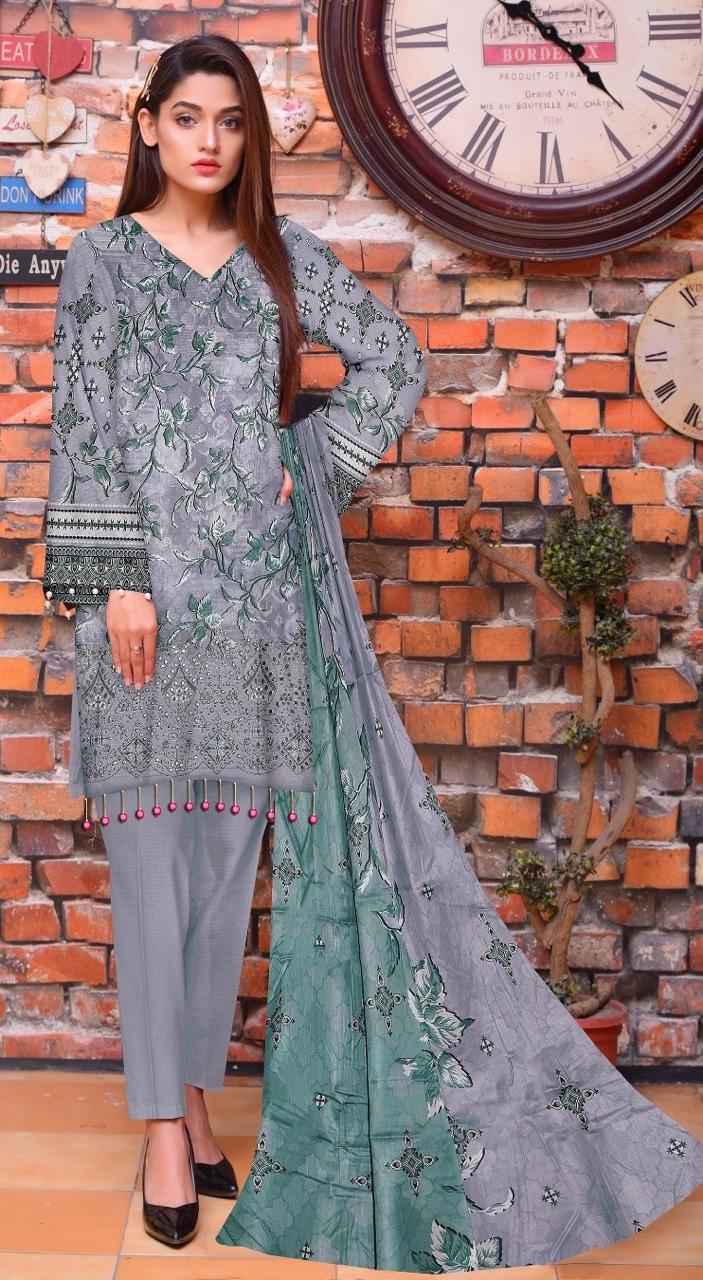 Elegant 3PCS digital printed lawn unstitched suit from ManshaLawn | premium lawn in Pakistan, lawn suits available in Peshawar’s best fabric online store