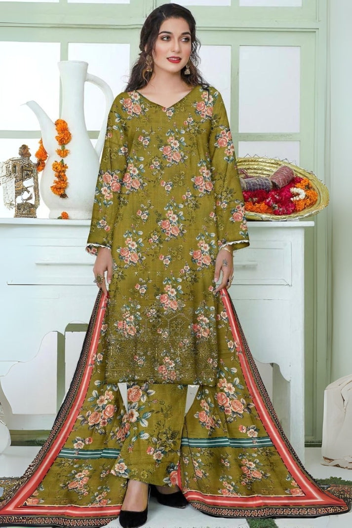 3PCS Digital Printed Lawn Unstitched Suit RA01-02-625LLW89-ML - Fancy Collection
