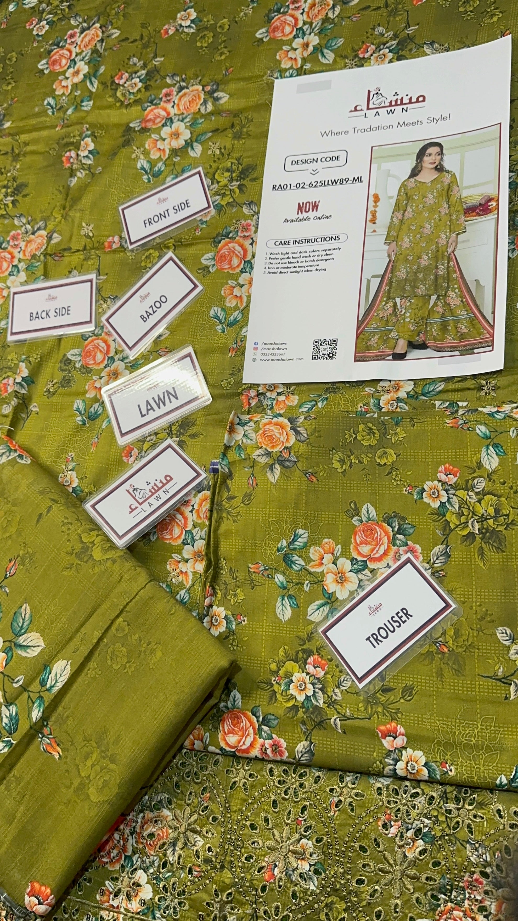 3PCS Digital Printed Lawn Unstitched Suit RA01-02-625LLW89-ML - Fancy Collection