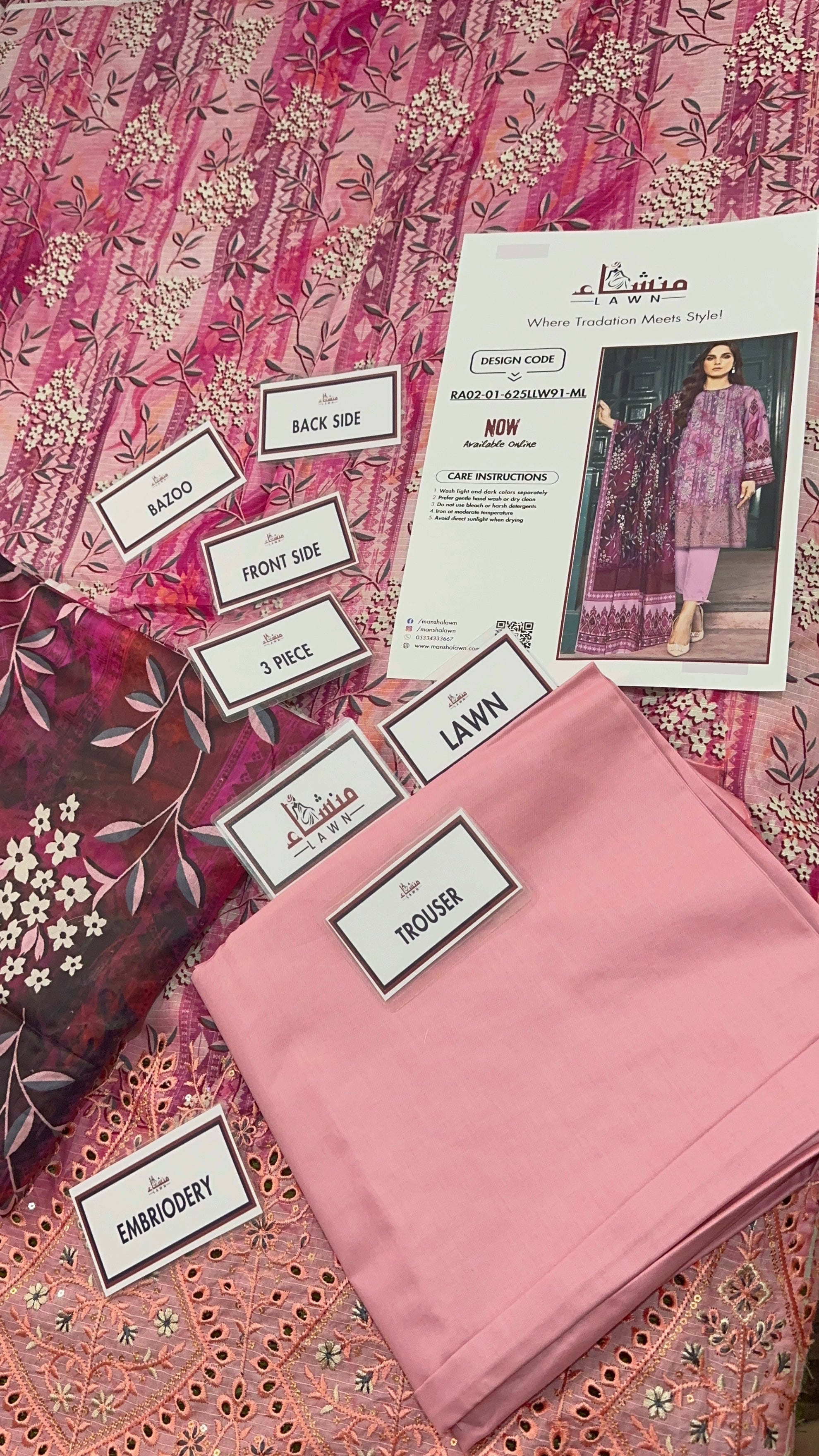 3PCS Digital Printed Lawn Unstitched Suit RA02-01-625LLW91-ML - Fancy Collection