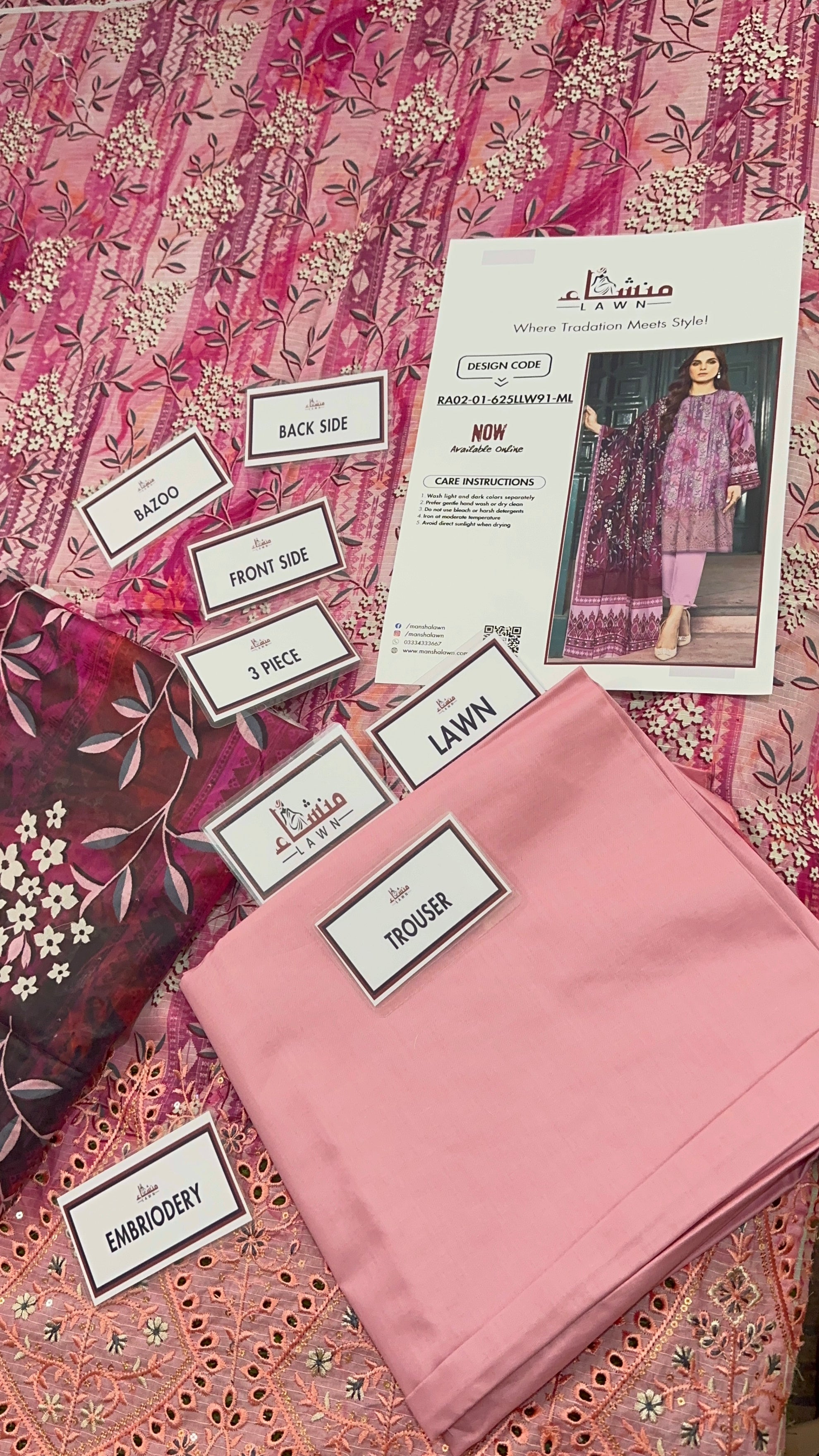 3PCS Digital Printed Lawn Unstitched Suit RA02-01-625LLW91-ML - Fancy Collection