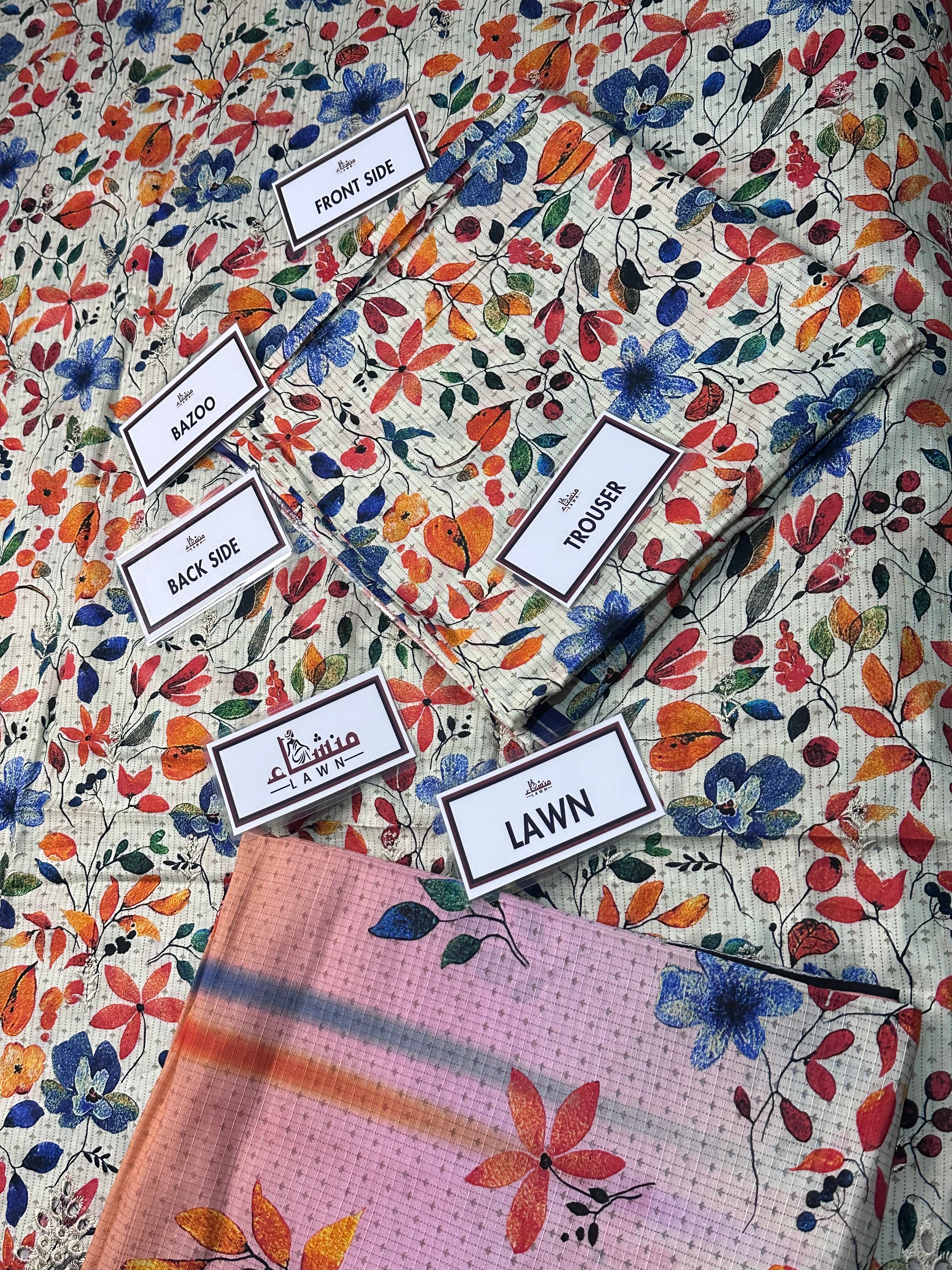 3PCS Digital Printed Lawn Unstitched Suit RA02-02-625LLW89-ML - Fancy Collection