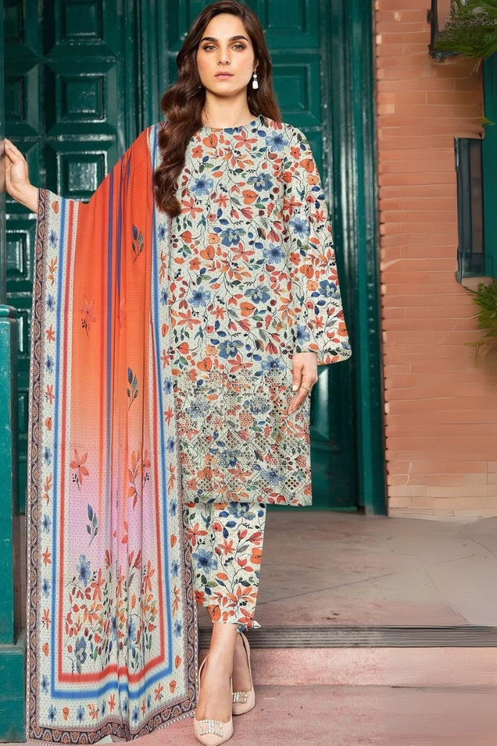 3PCS Digital Printed Lawn Unstitched Suit RA02-02-625LLW89-ML - Fancy Collection