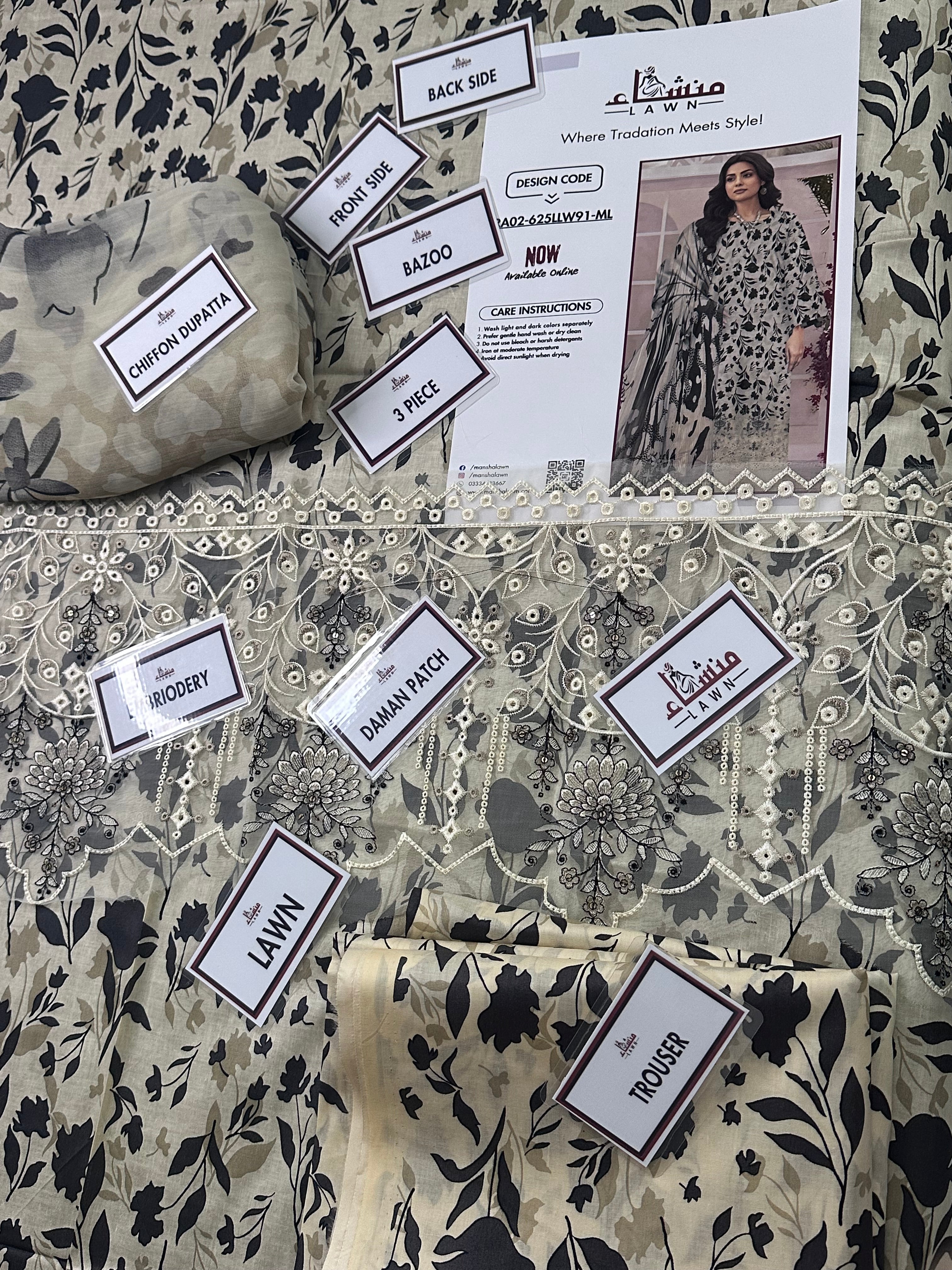 3PCS Digital Printed Lawn Unstitched Suit RA03-625LLW91-ML - Fancy Collection