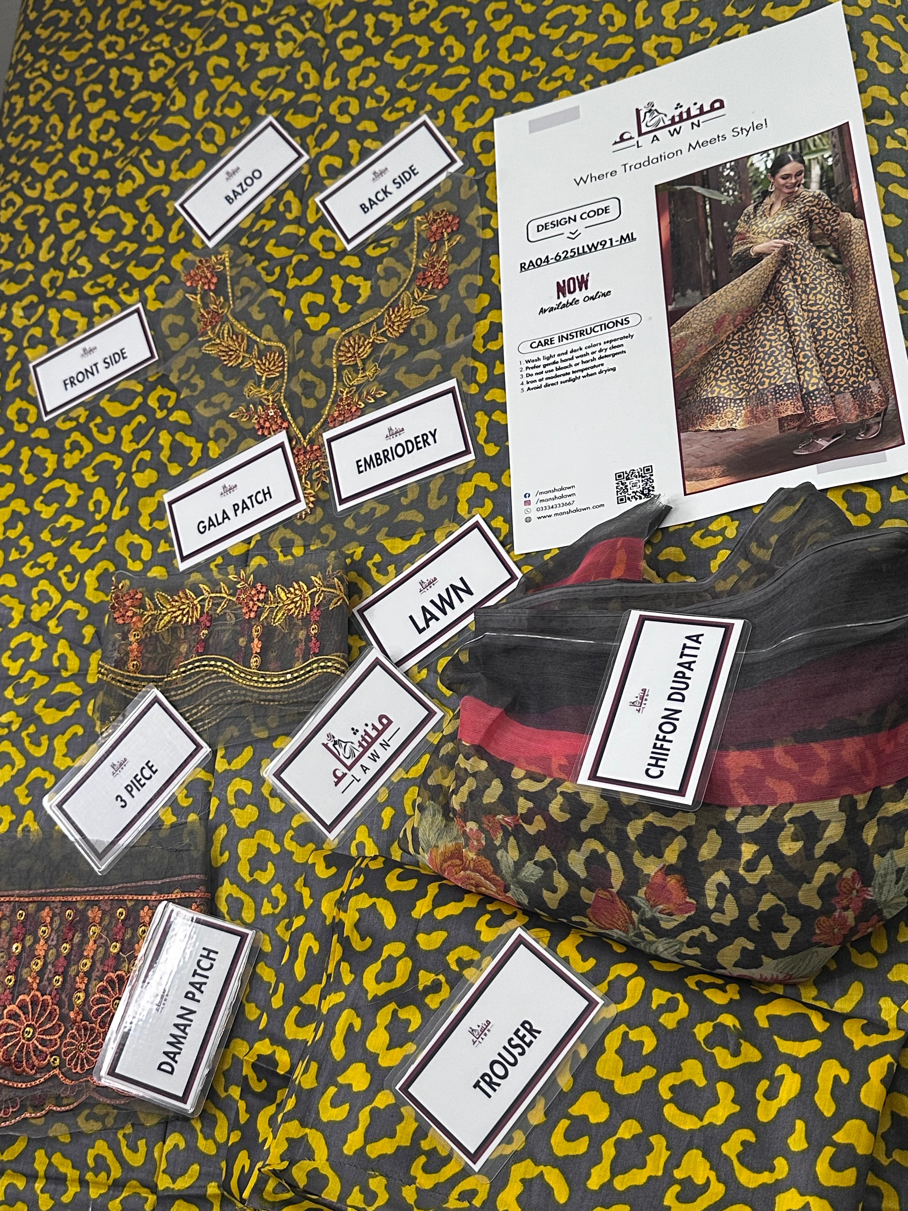3PCS Digital Printed Lawn Unstitched Suit RA04-625LLW91-ML - Fancy Collection