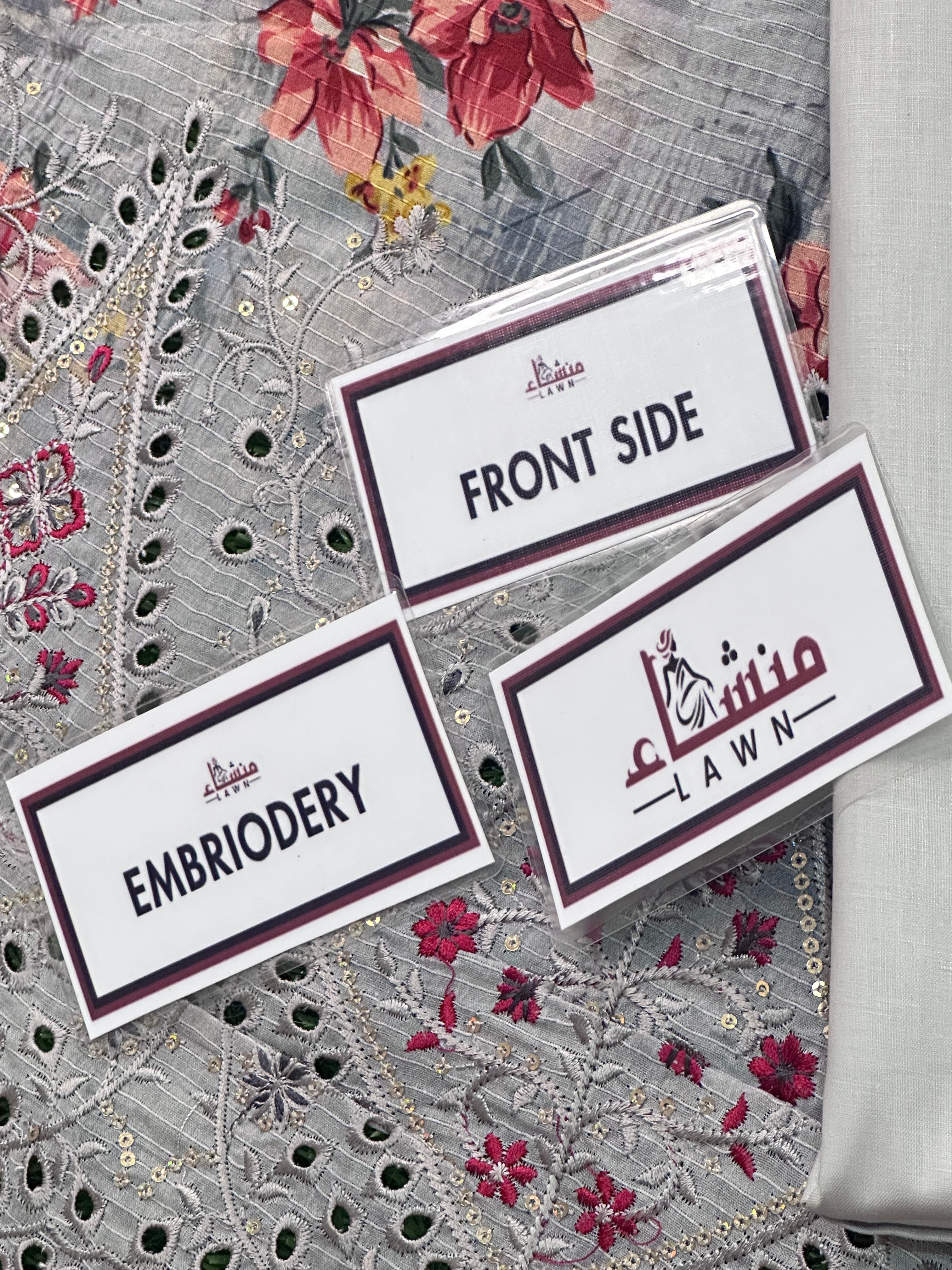 3PCS Embroidered lawn unstitched suit from ManshaLawn | premium lawn in Pakistan, lawn suits available in Peshawar’s best fabric online store