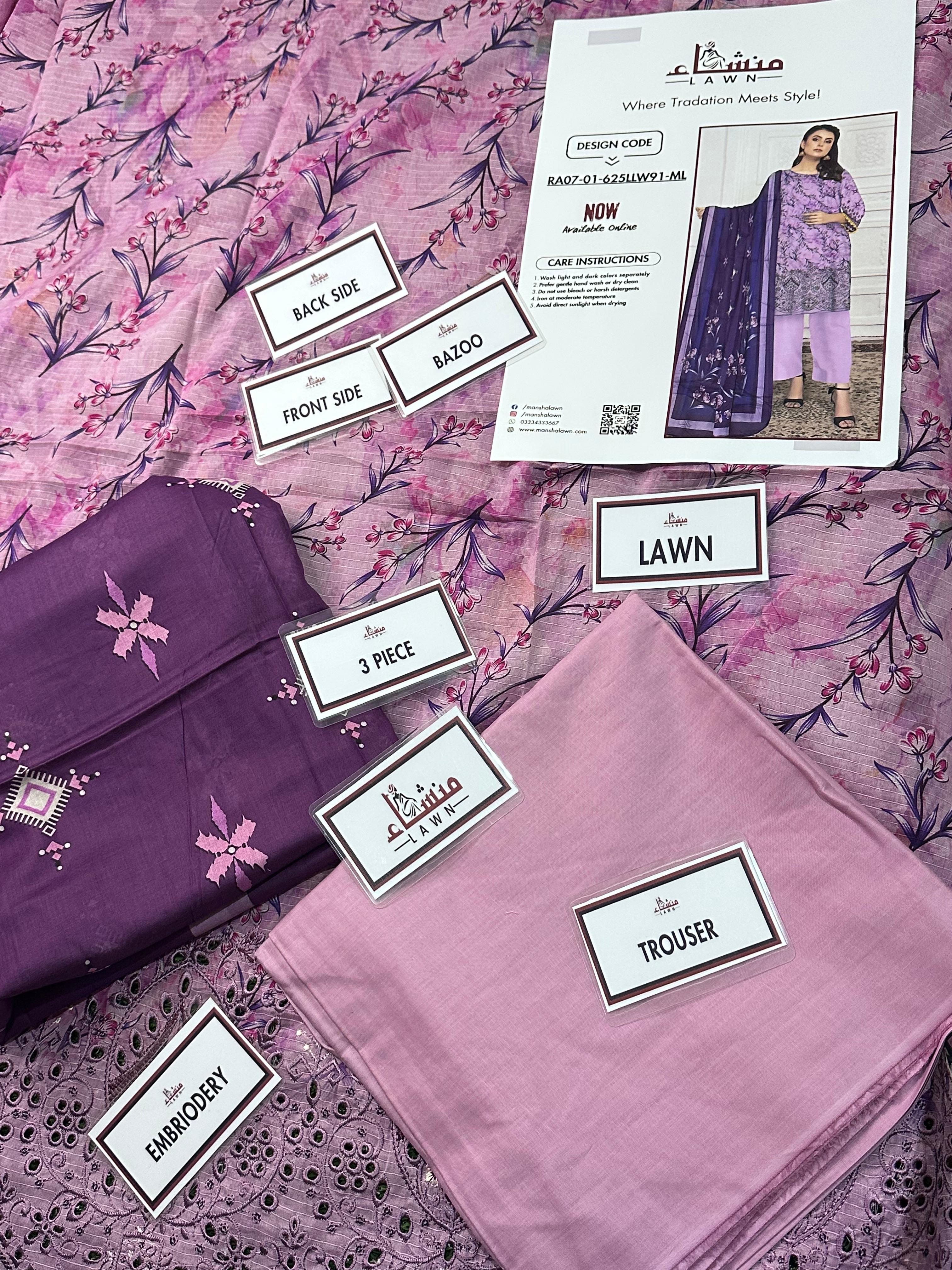 3PCS digital printed lawn unstitched suit from ManshaLawn | premium lawn in Pakistan, lawn suits available in Peshawar’s best fabric online store