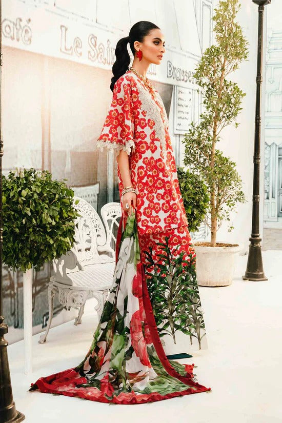 Elegant 3PCS embroidered lawn unstitched suit from ManshaLawn | premium lawn in Pakistan, lawn suits available in Peshawar’s best fabric online store