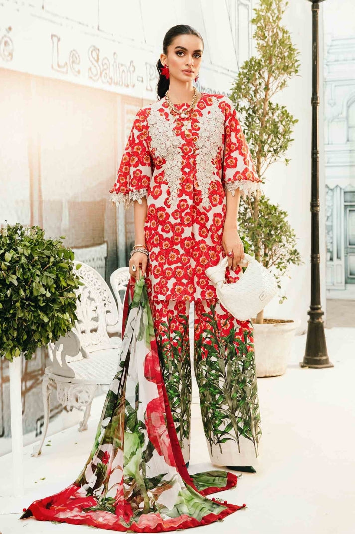 Elegant 3PCS embroidered lawn unstitched suit from ManshaLawn | premium lawn in Pakistan, lawn suits available in Peshawar’s best fabric online store