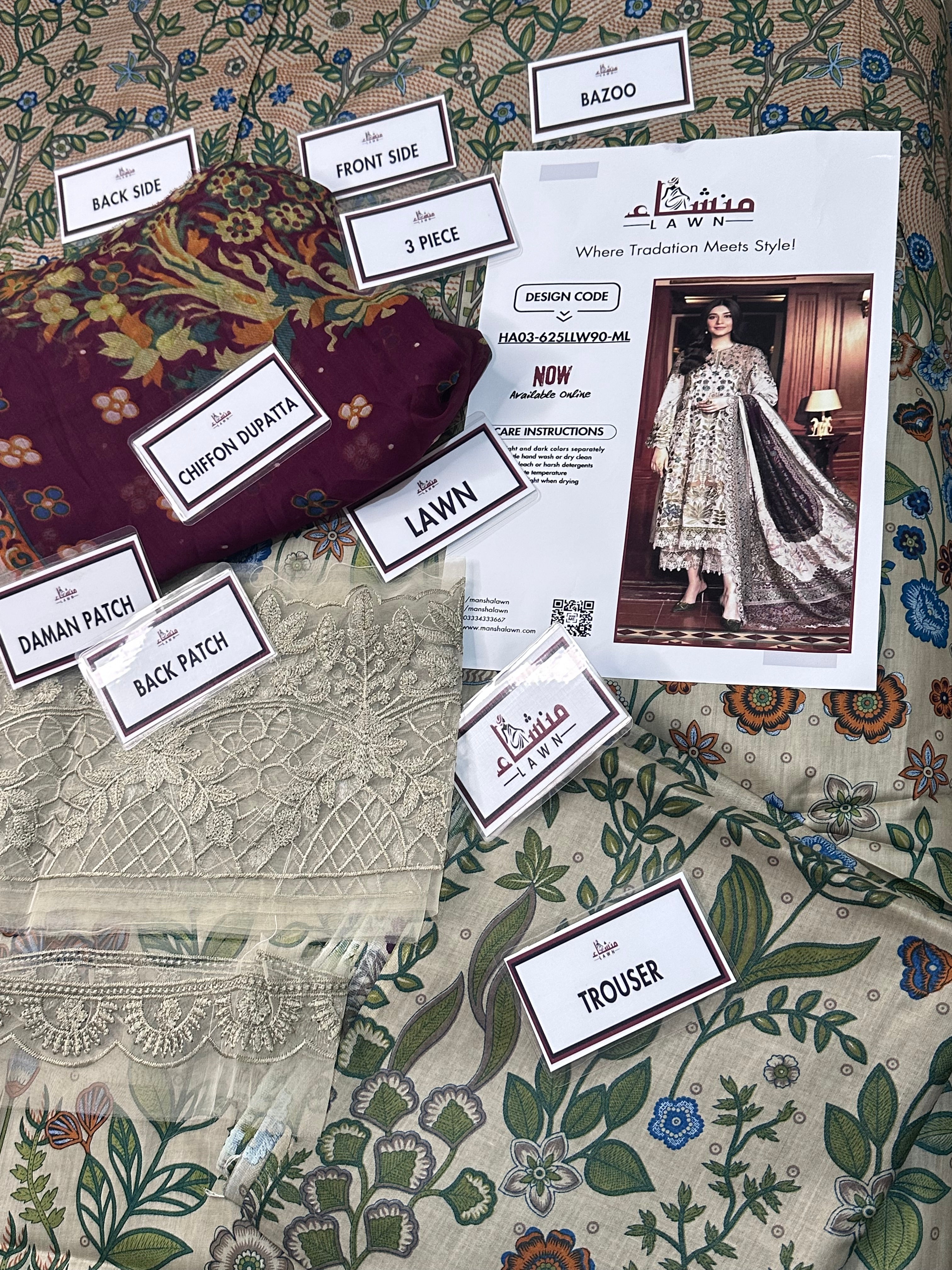 Premium 3PCS embroidered lawn unstitched suit from ManshaLawn | lawn in Pakistan, lawn suits in Peshawar’s best fabric online store