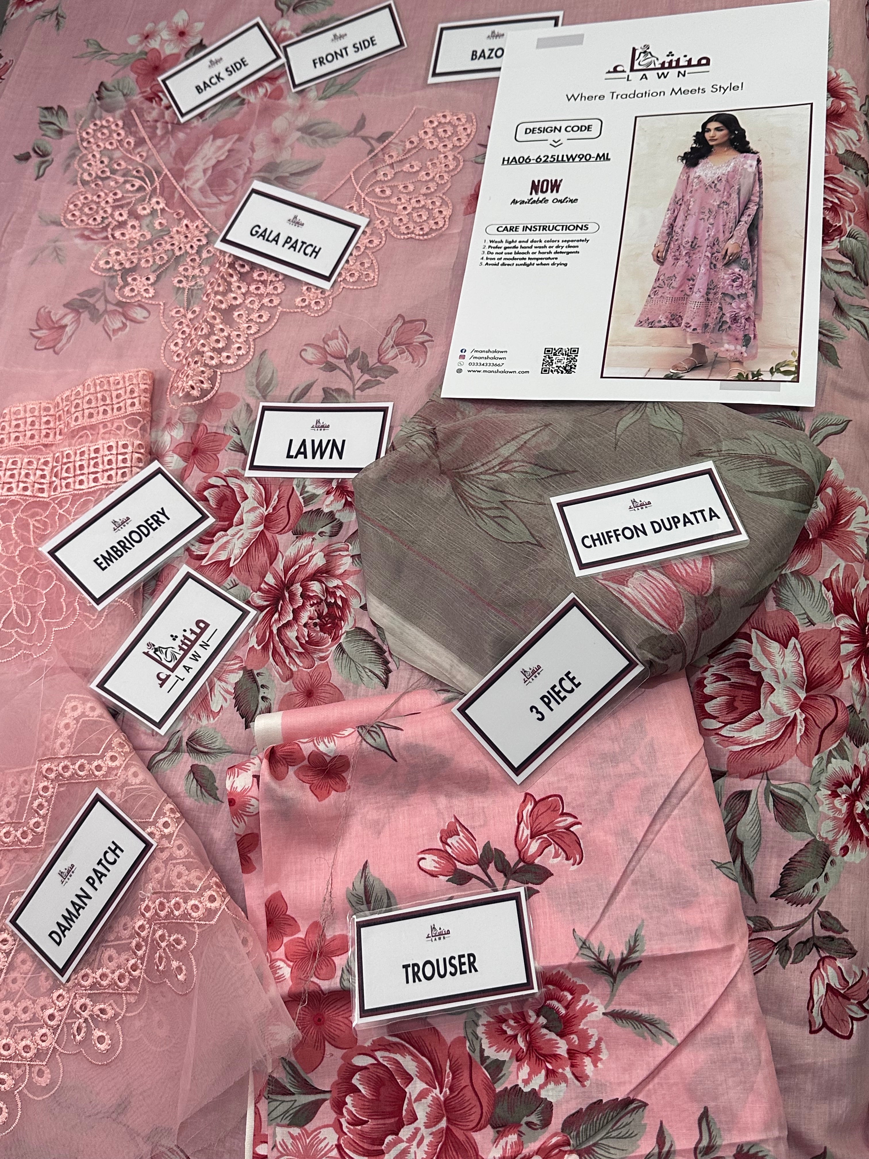 Premium 3PCS embroidered lawn unstitched suit from ManshaLawn | lawn in Pakistan, lawn suits available in Peshawar’s best fabric online store