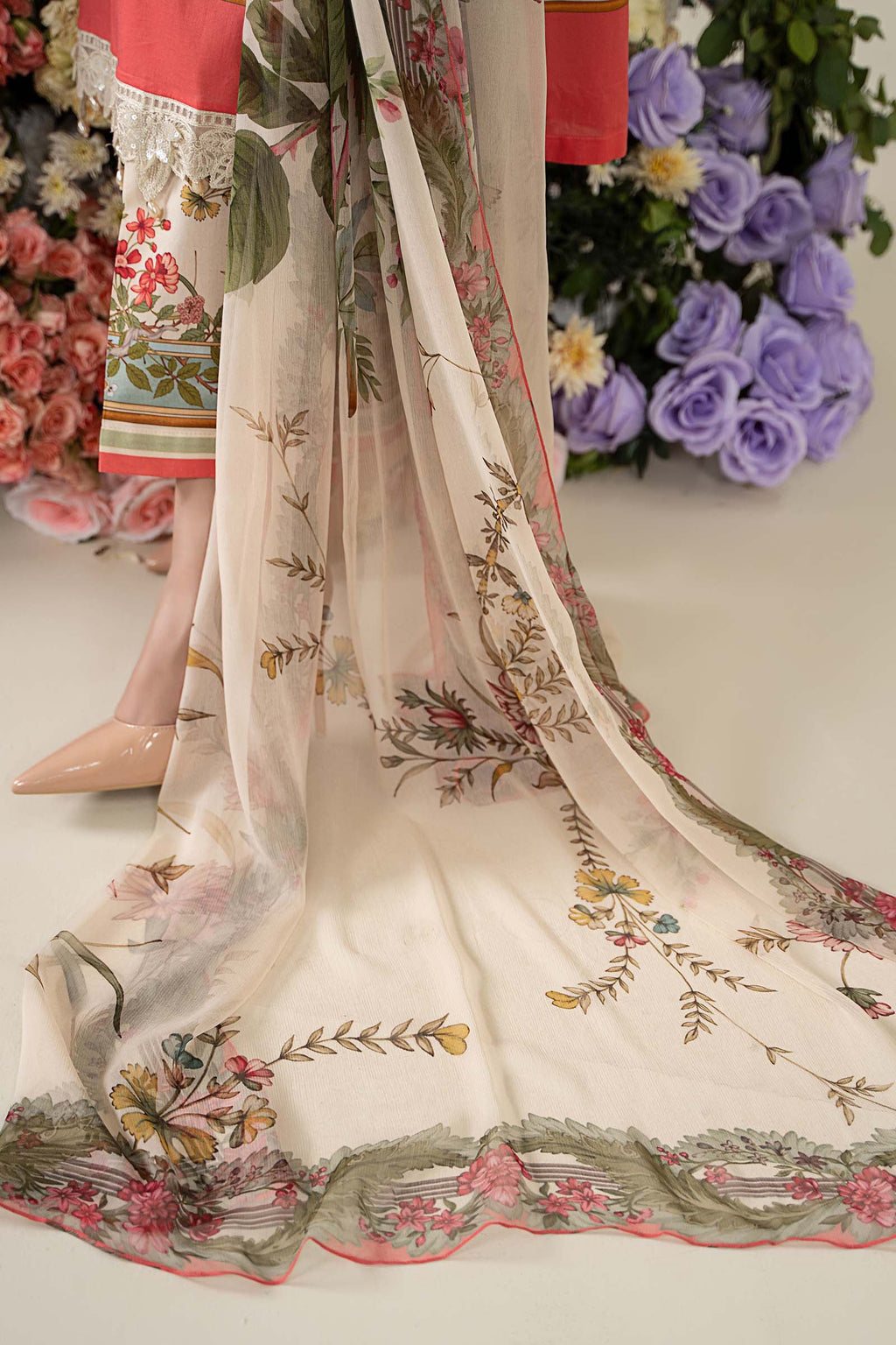 3PCS embroidered lawn unstitched suit from ManshaLawn | premium lawn in Pakistan, lawn suits available in Peshawar’s best fabric online store