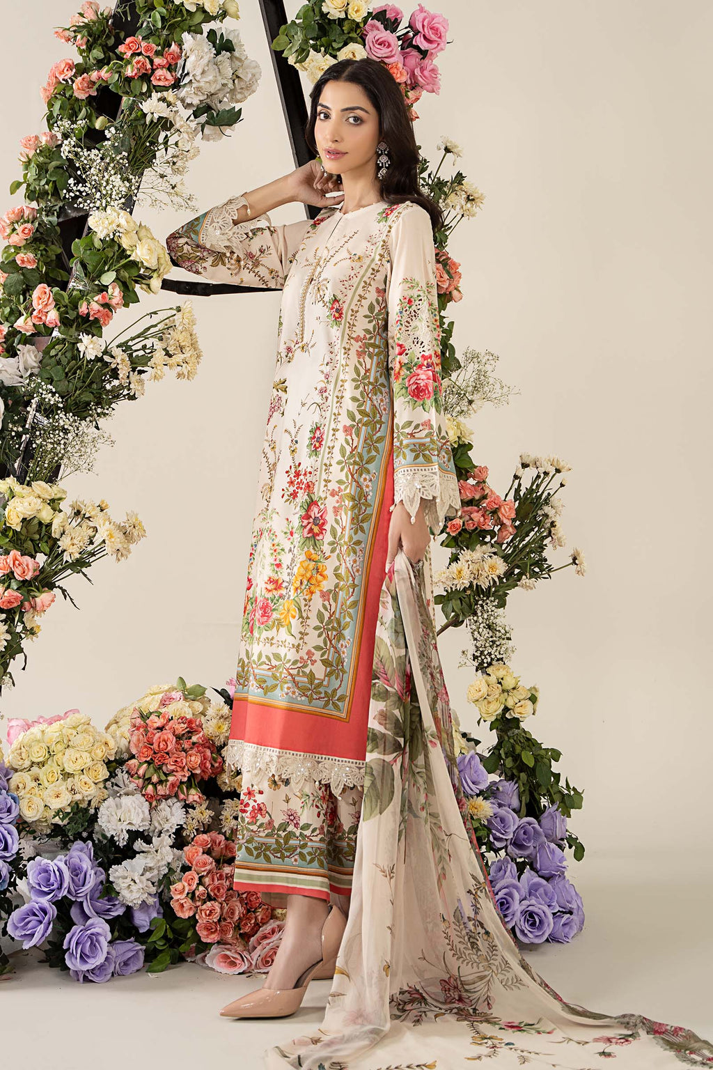 3PCS embroidered lawn unstitched suit from ManshaLawn | premium lawn in Pakistan, lawn suits available in Peshawar’s best fabric online store