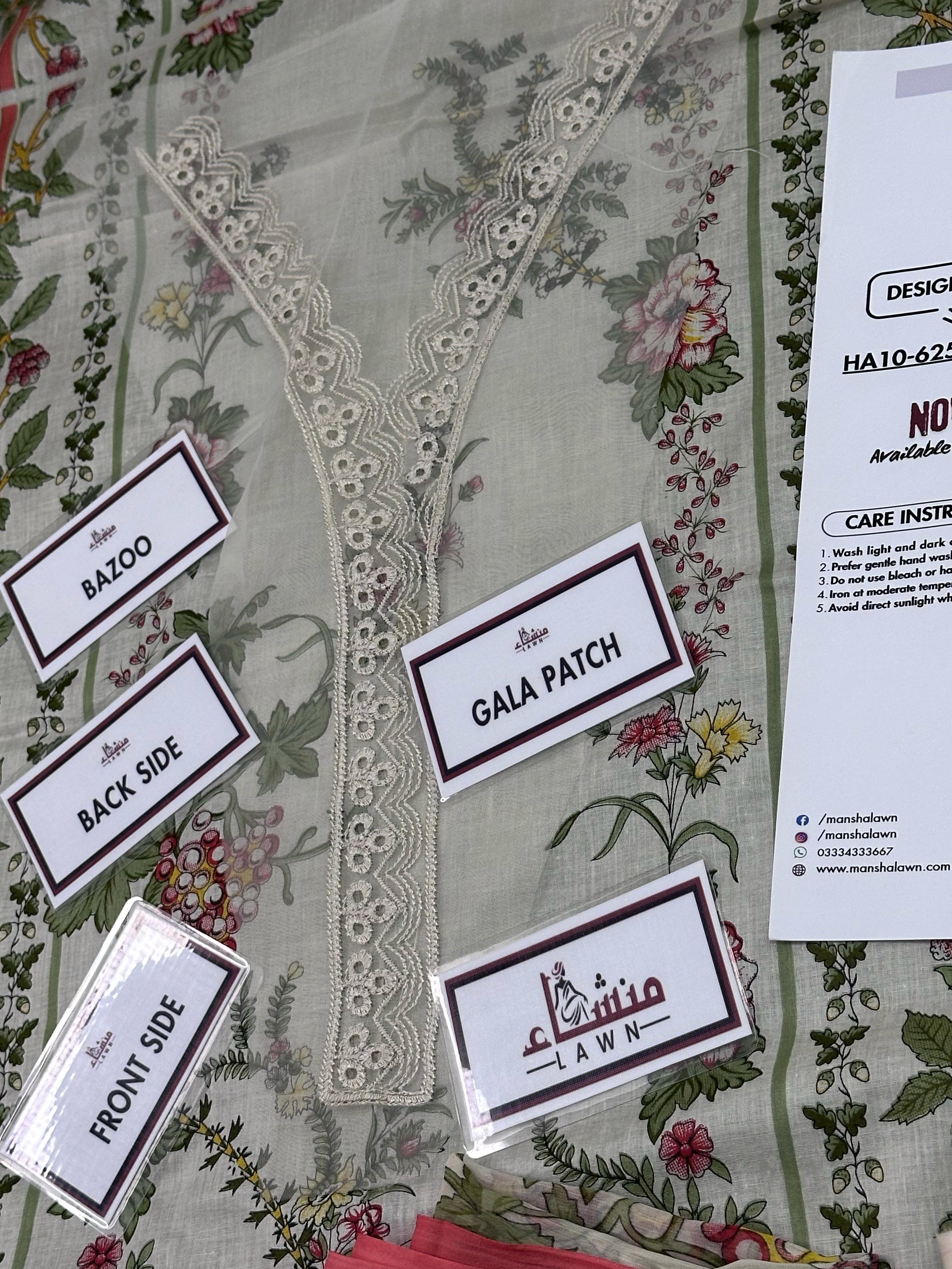 3PCS embroidered lawn unstitched suit from ManshaLawn | premium lawn in Pakistan, lawn suits available in Peshawar’s best fabric online store