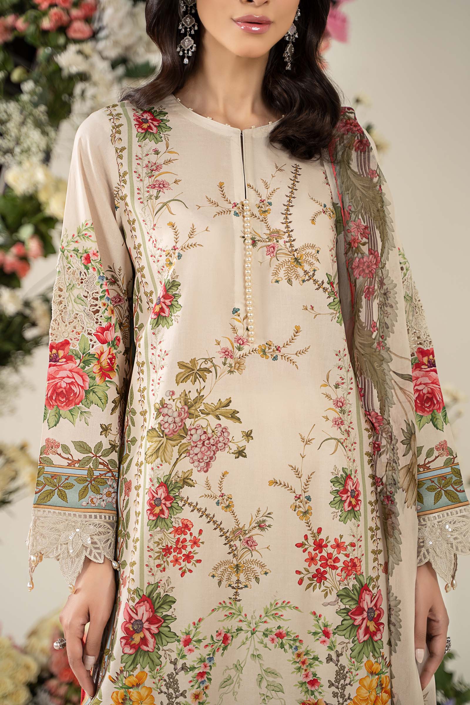 3PCS embroidered lawn unstitched suit from ManshaLawn | premium lawn in Pakistan, lawn suits available in Peshawar’s best fabric online store