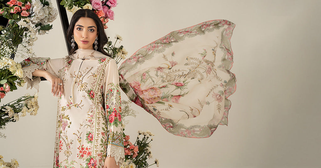 3PCS embroidered lawn unstitched suit from ManshaLawn | premium lawn in Pakistan, lawn suits available in Peshawar’s best fabric online store