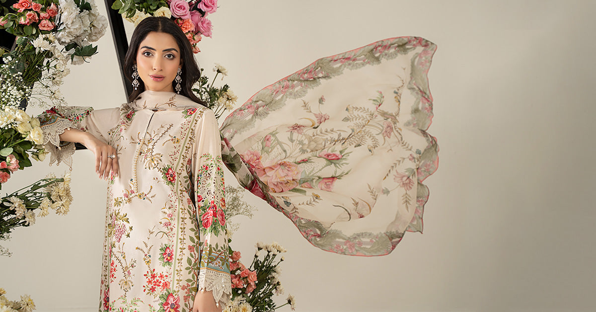 3PCS embroidered lawn unstitched suit from ManshaLawn | premium lawn in Pakistan, lawn suits available in Peshawar’s best fabric online store