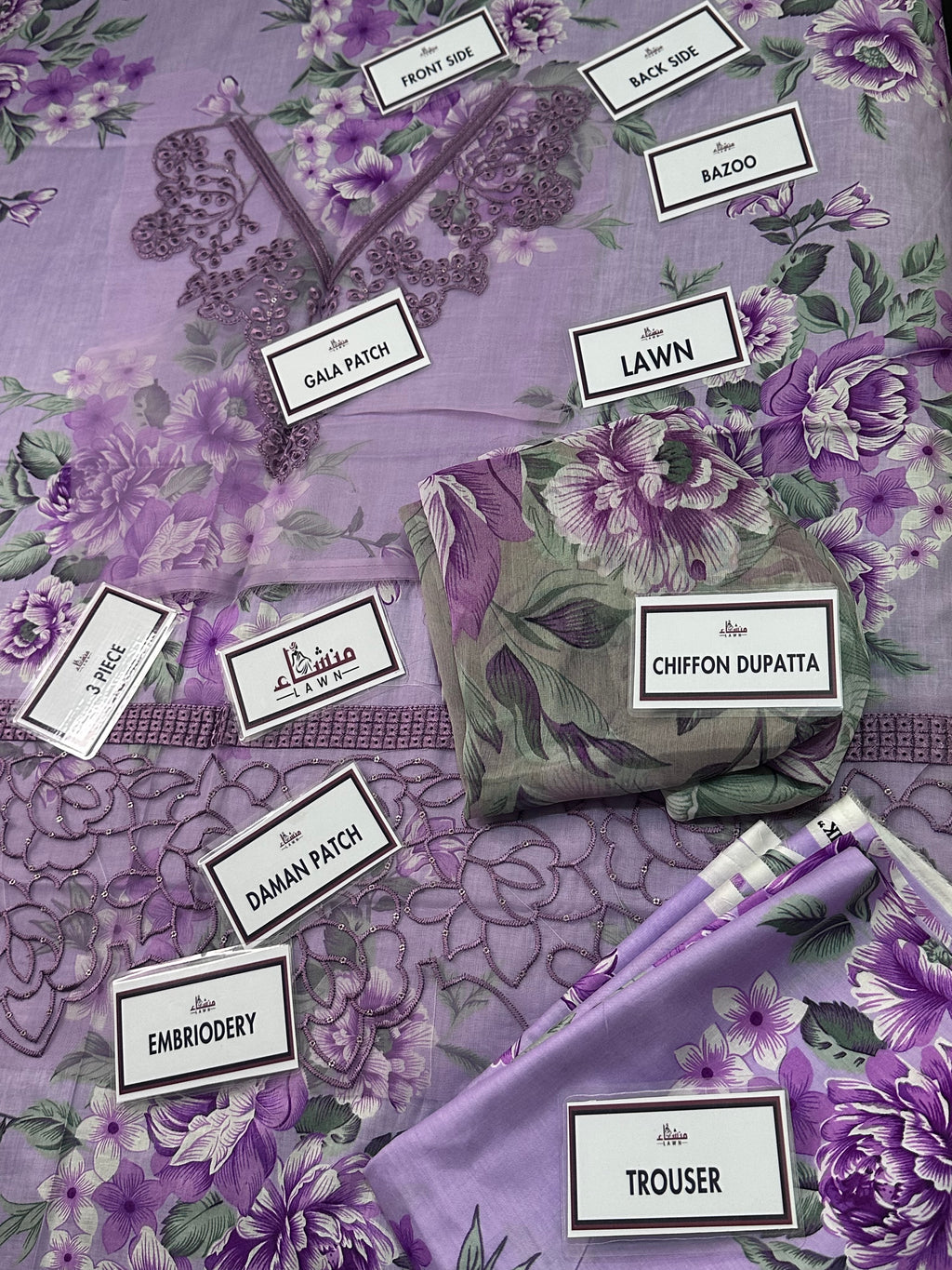 Premium 3PCS embroidered lawn unstitched suit from ManshaLawn | lawn in Pakistan, lawn suits in Peshawar’s best fabric online store