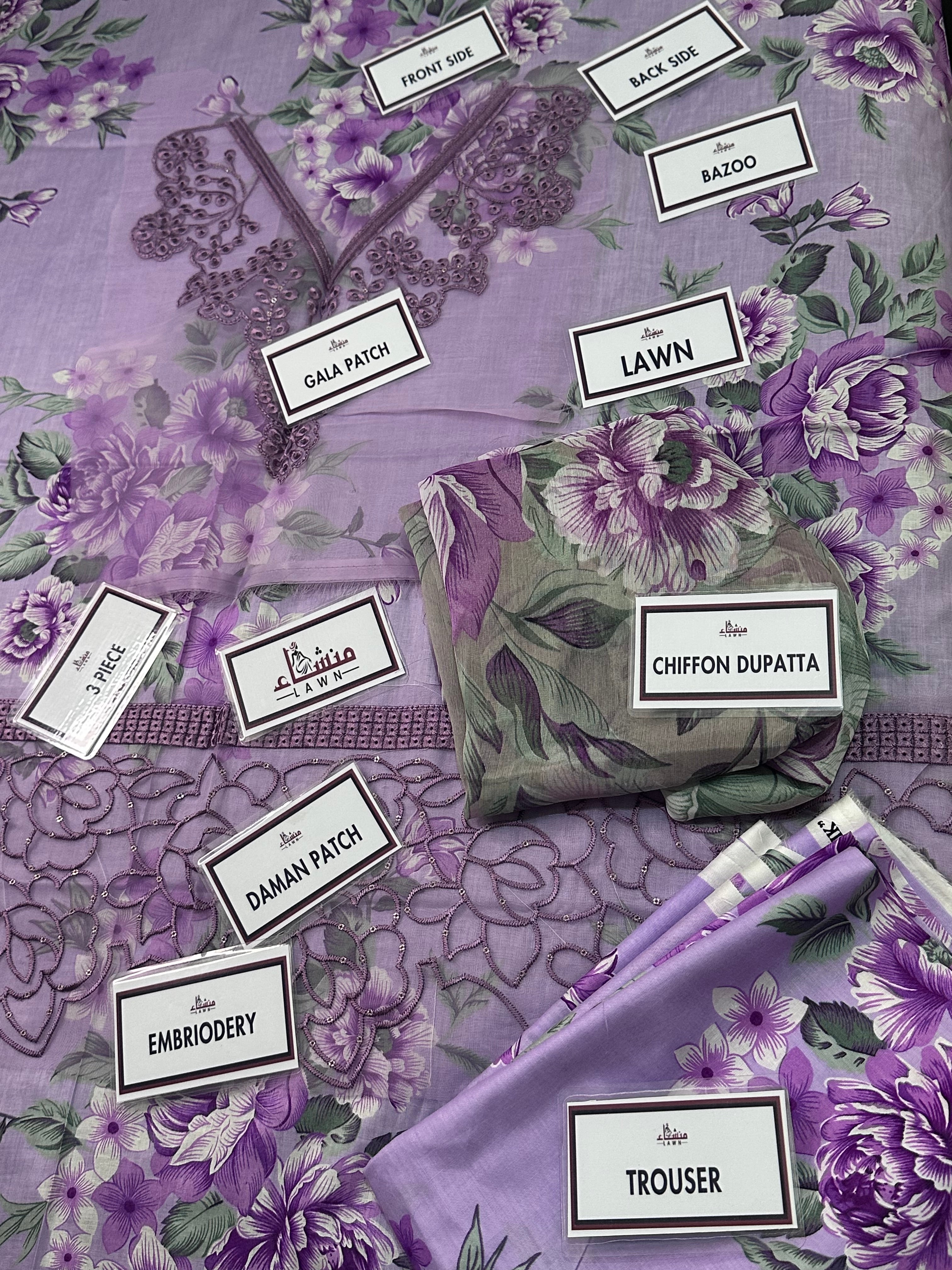 Premium 3PCS embroidered lawn unstitched suit from ManshaLawn | lawn in Pakistan, lawn suits in Peshawar’s best fabric online store