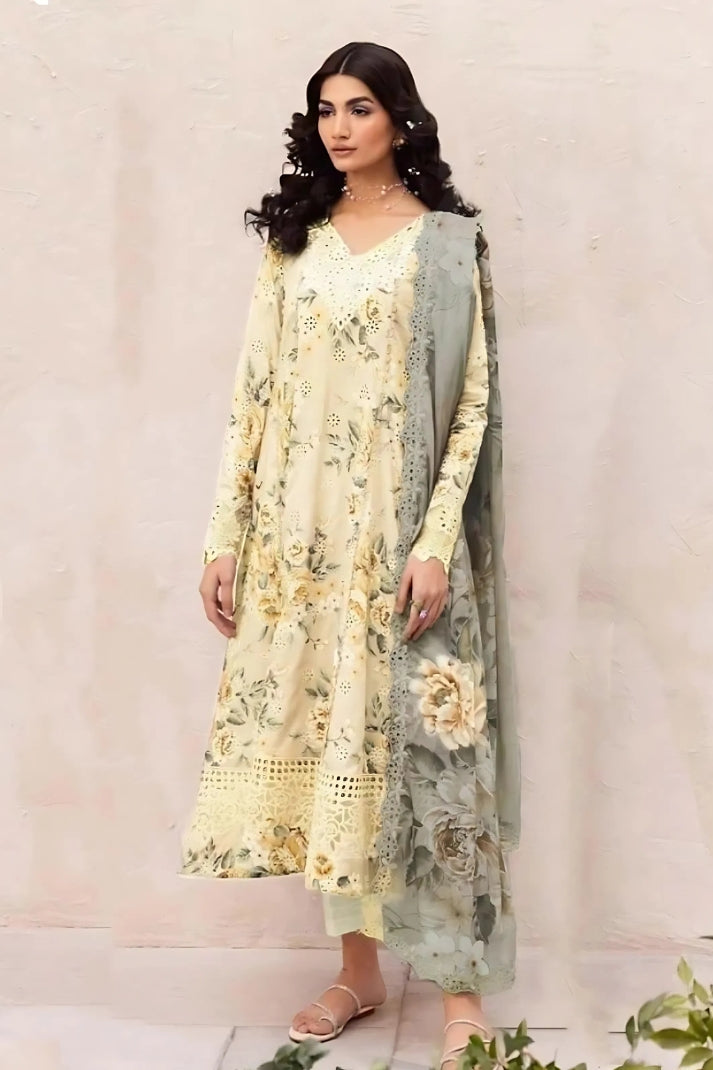 Elegant 3PCS embroidered lawn unstitched suit from ManshaLawn | premium lawn in Pakistan, lawn suits available in Peshawar’s best fabric online store
