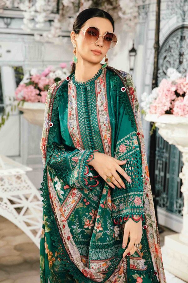 Elegant 3PCS printed lawn unstitched suit from ManshaLawn | premium lawn in Pakistan, lawn suits available in Peshawar’s best fabric online store