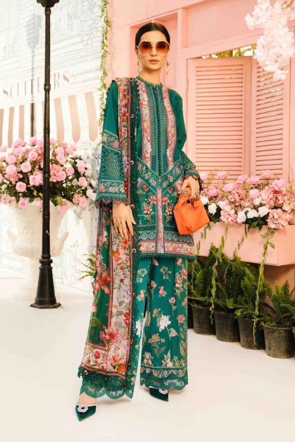 Elegant 3PCS printed lawn unstitched suit from ManshaLawn | premium lawn in Pakistan, lawn suits available in Peshawar’s best fabric online store