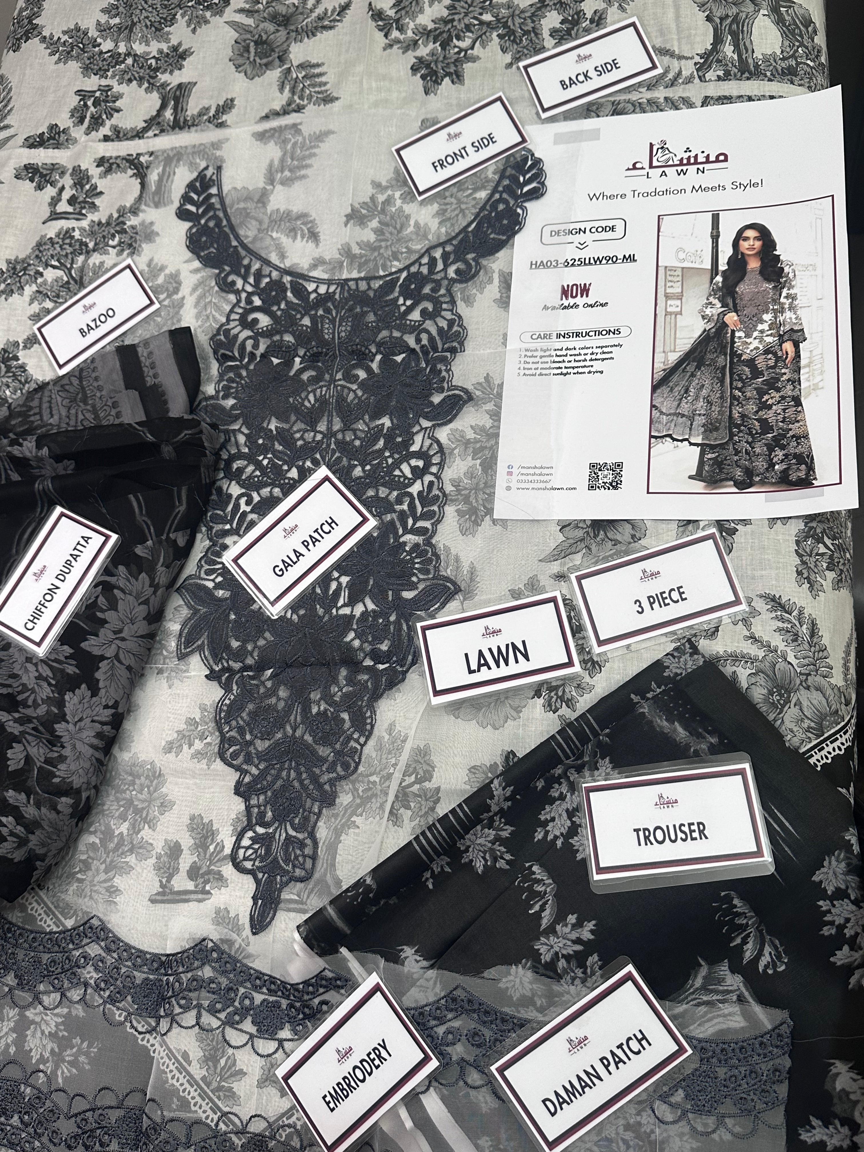 Premium 3PCS printed lawn unstitched suit from ManshaLawn | lawn in Pakistan, lawn suits available in Peshawar’s best fabric online store