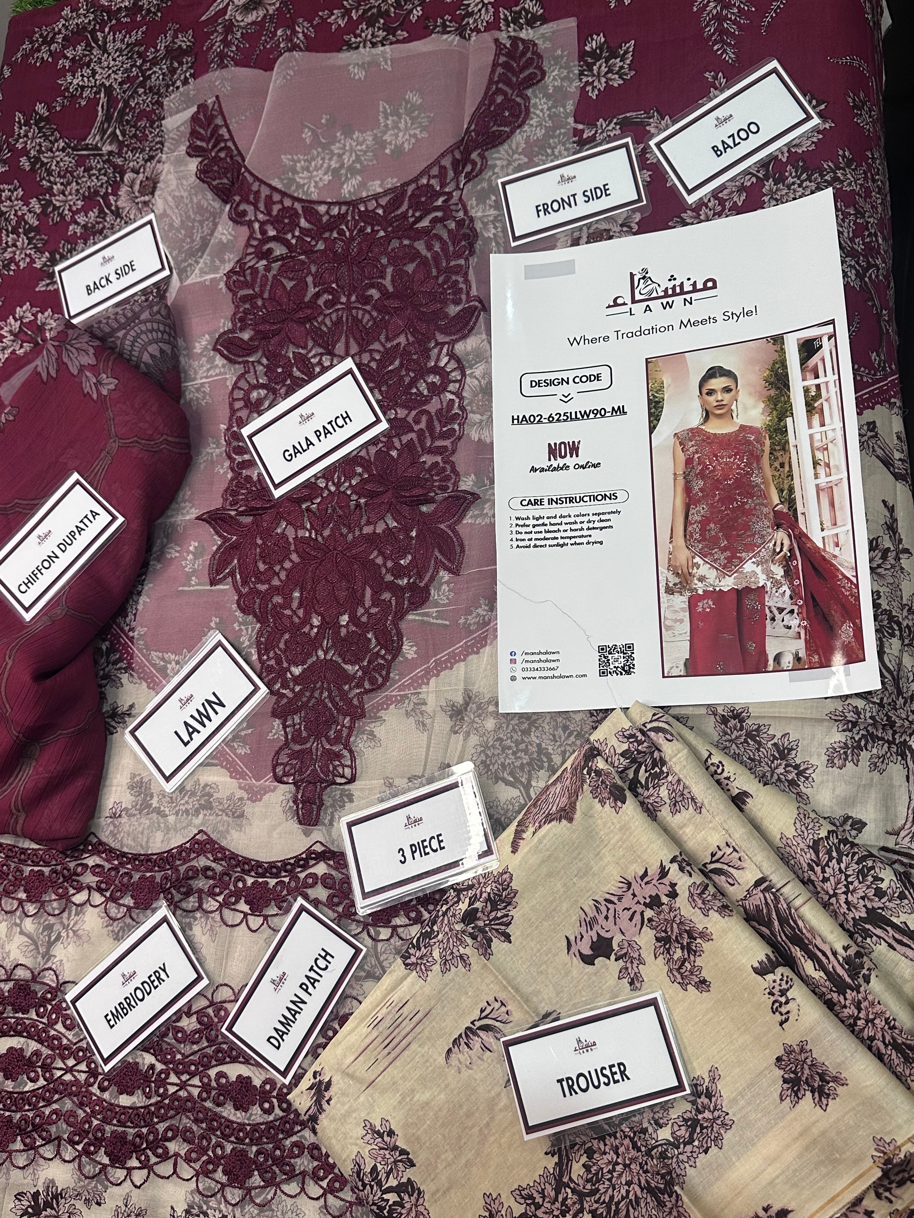Premium 3PCS printed lawn unstitched suit from ManshaLawn | lawn in Pakistan, lawn suits in Peshawar’s best fabric online store