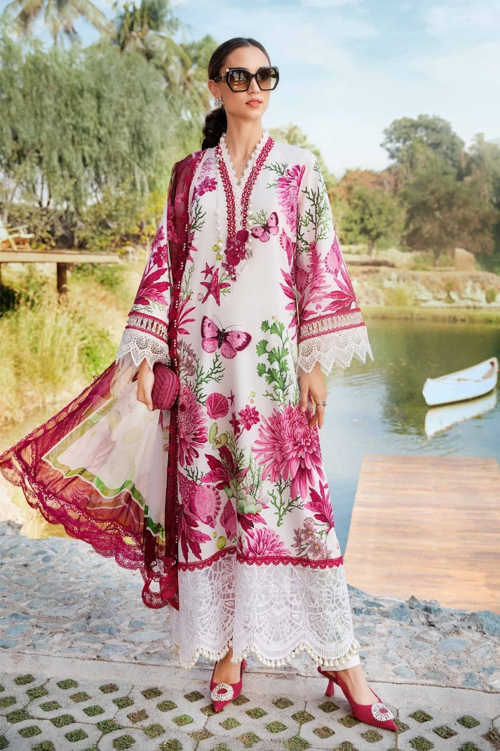 Elegant 3PCS printed lawn unstitched suit from ManshaLawn | premium lawn in Pakistan, lawn suits available in Peshawar’s best fabric online store