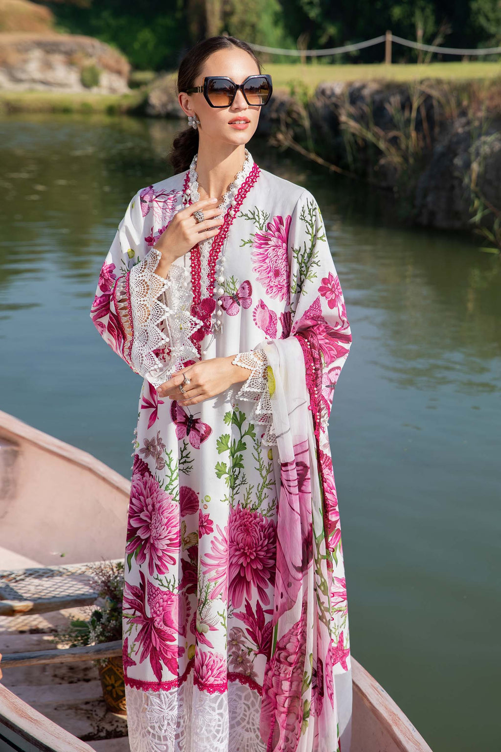 Elegant 3PCS printed lawn unstitched suit from ManshaLawn | premium lawn in Pakistan, lawn suits available in Peshawar’s best fabric online store