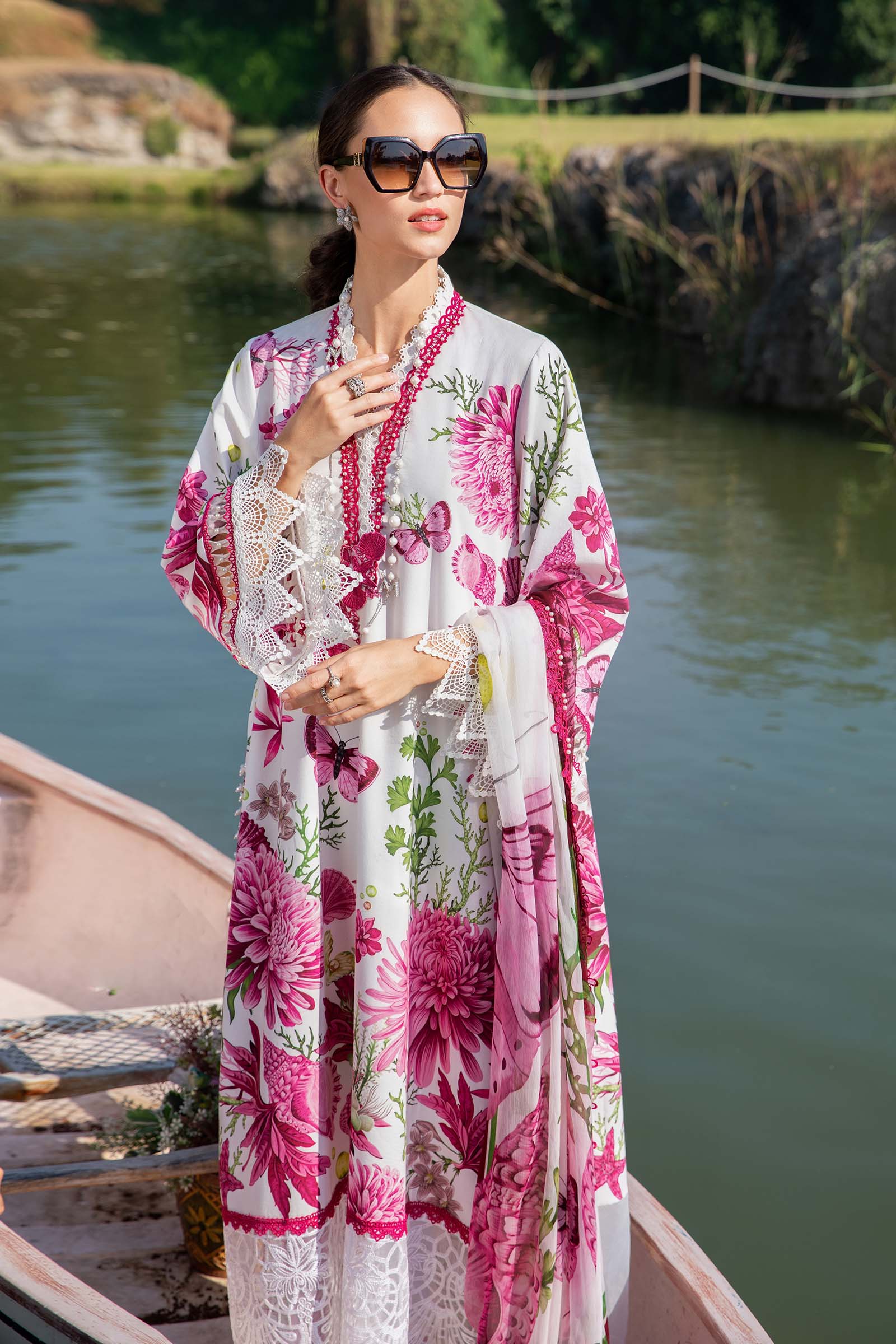 Elegant 3PCS printed lawn unstitched suit from ManshaLawn | premium lawn in Pakistan, lawn suits available in Peshawar’s best fabric online store