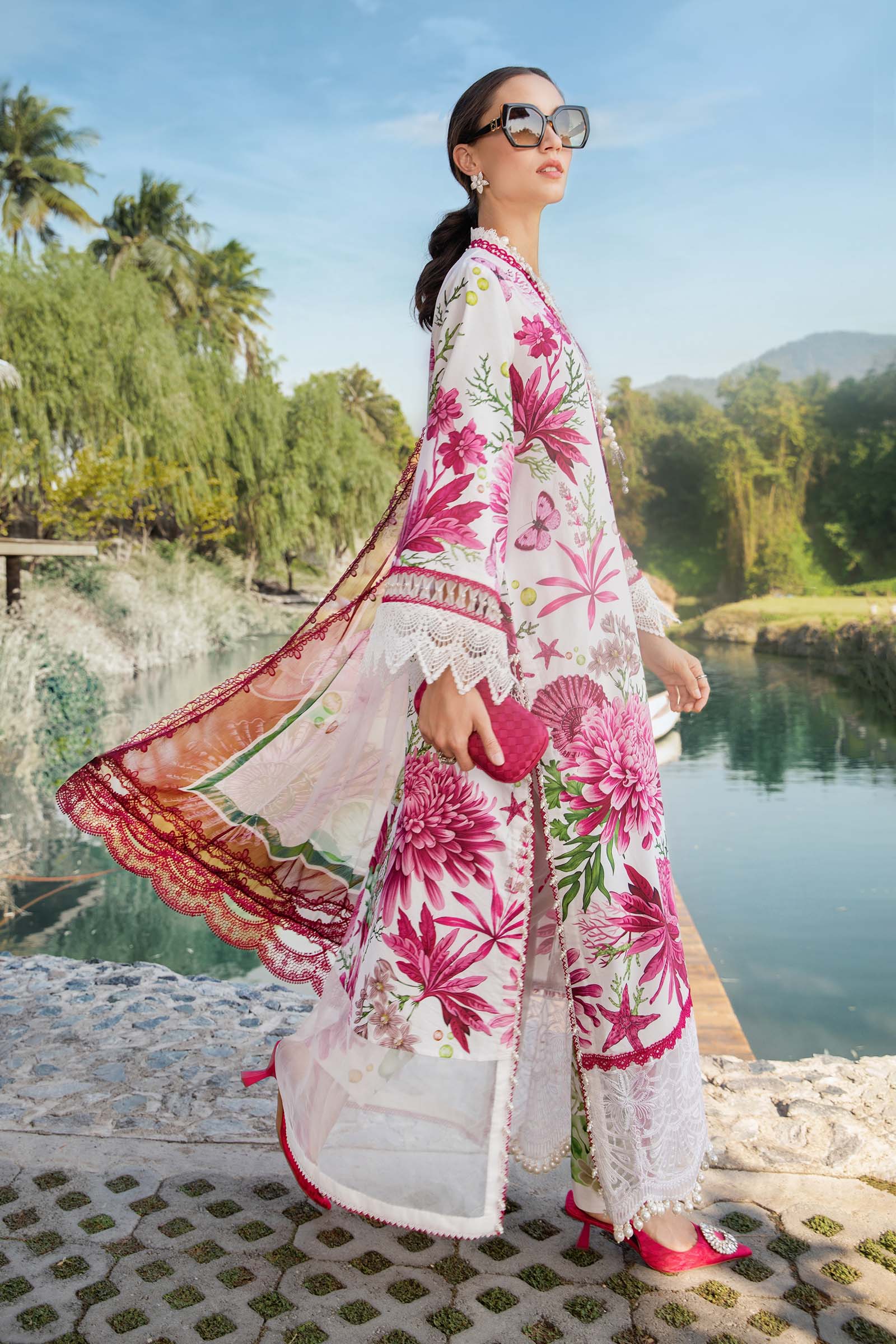 Elegant 3PCS printed lawn unstitched suit from ManshaLawn | premium lawn in Pakistan, lawn suits available in Peshawar’s best fabric online store