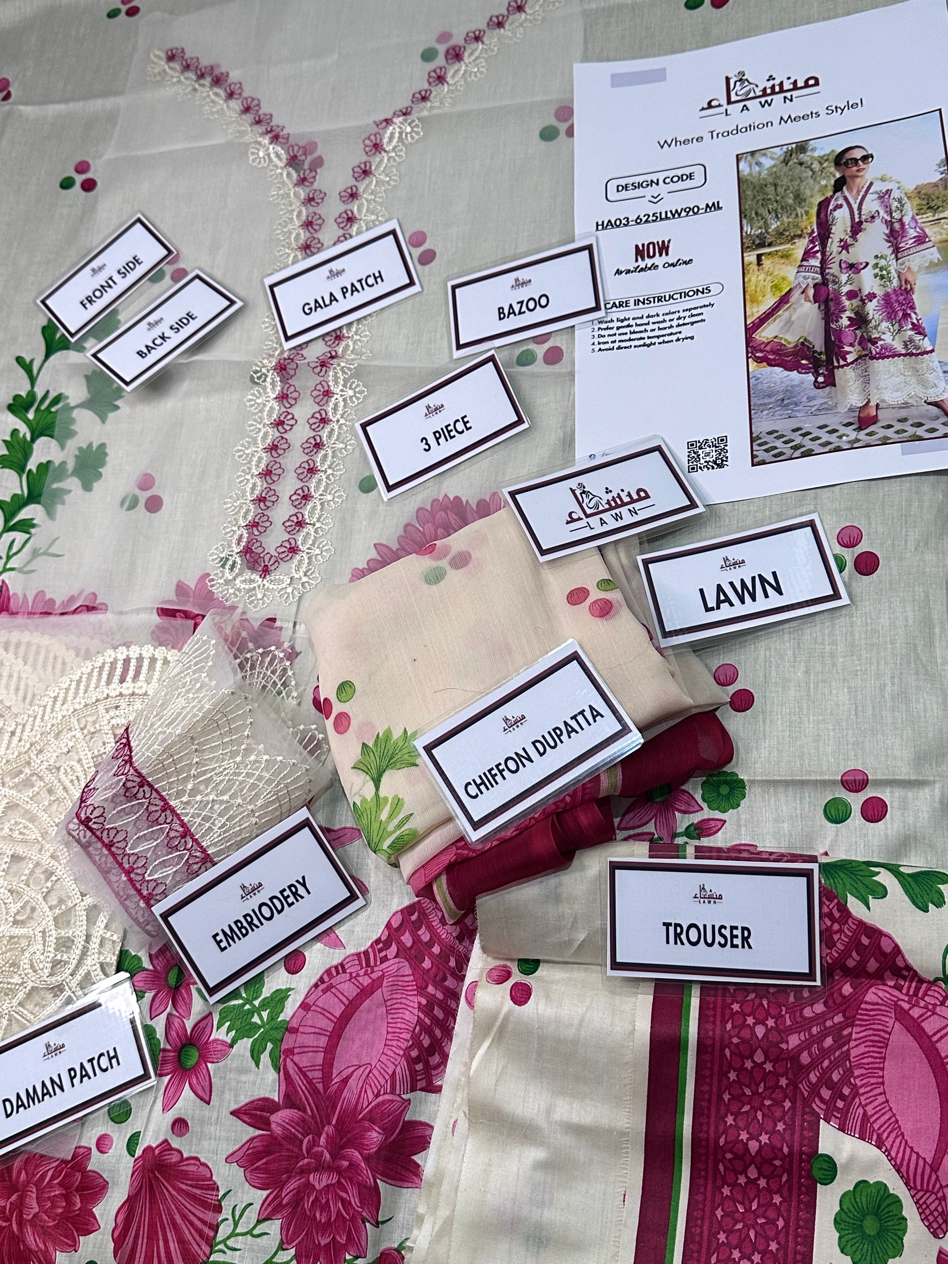 Elegant 3PCS printed lawn unstitched suit from ManshaLawn | premium lawn in Pakistan, lawn suits available in Peshawar’s best fabric online store