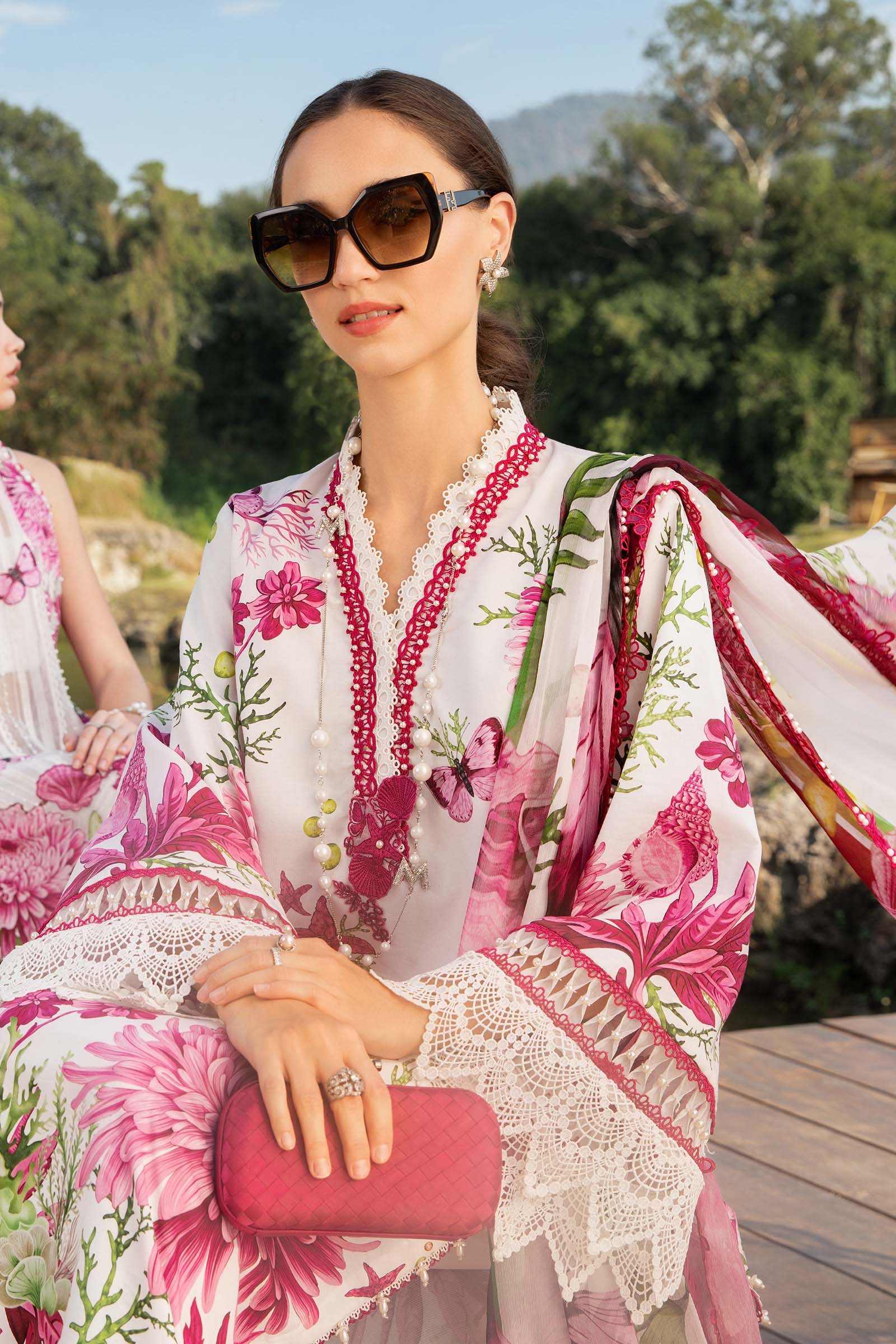 Elegant 3PCS printed lawn unstitched suit from ManshaLawn | premium lawn in Pakistan, lawn suits available in Peshawar’s best fabric online store