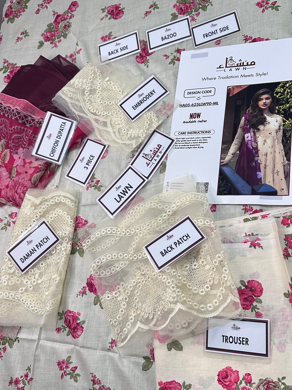 Elegant 3PCS printed lawn unstitched suit from ManshaLawn | premium lawn in Pakistan, lawn suits in Peshawar’s best fabric online store