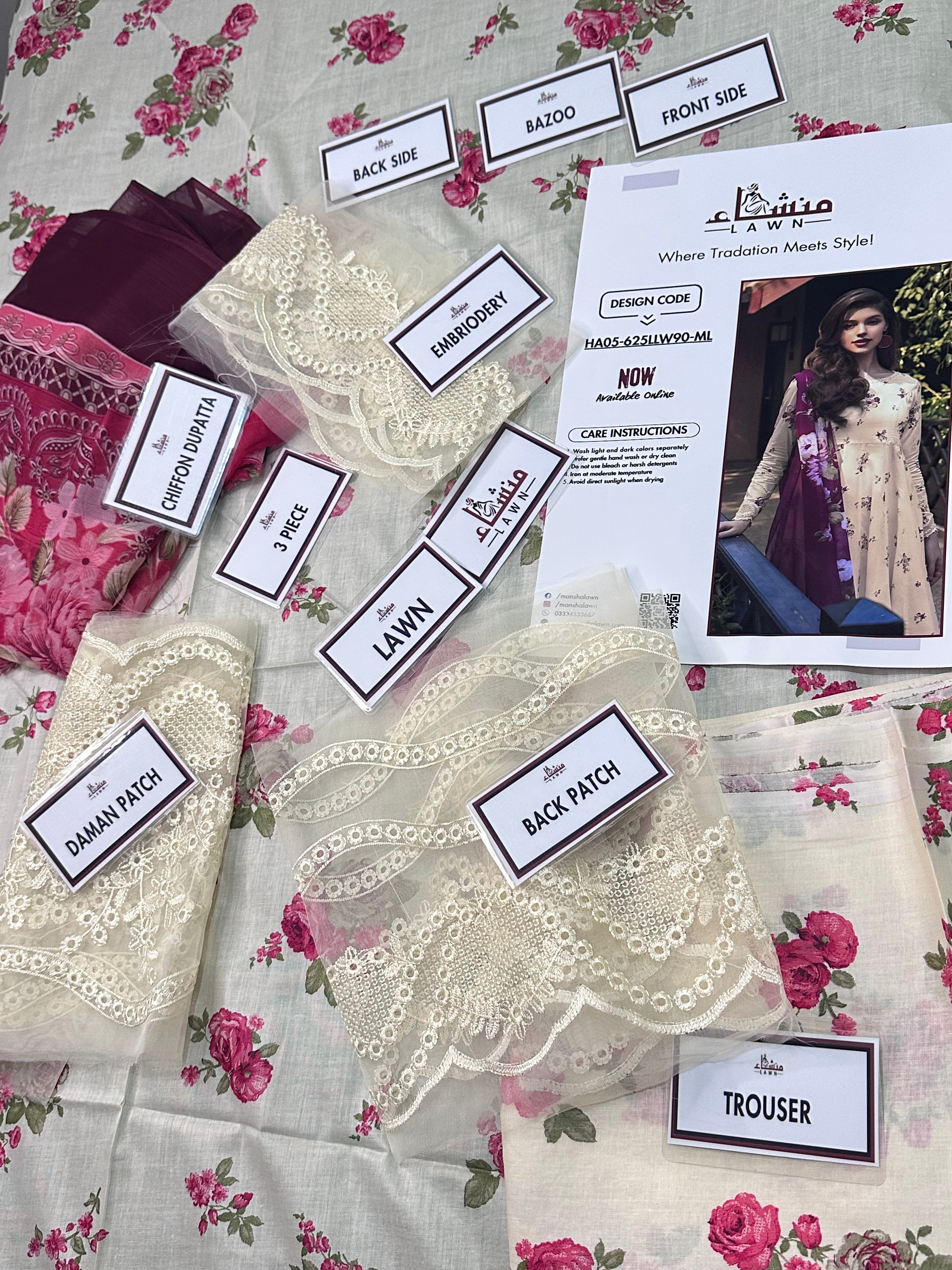 Elegant 3PCS printed lawn unstitched suit from ManshaLawn | premium lawn in Pakistan, lawn suits in Peshawar’s best fabric online store