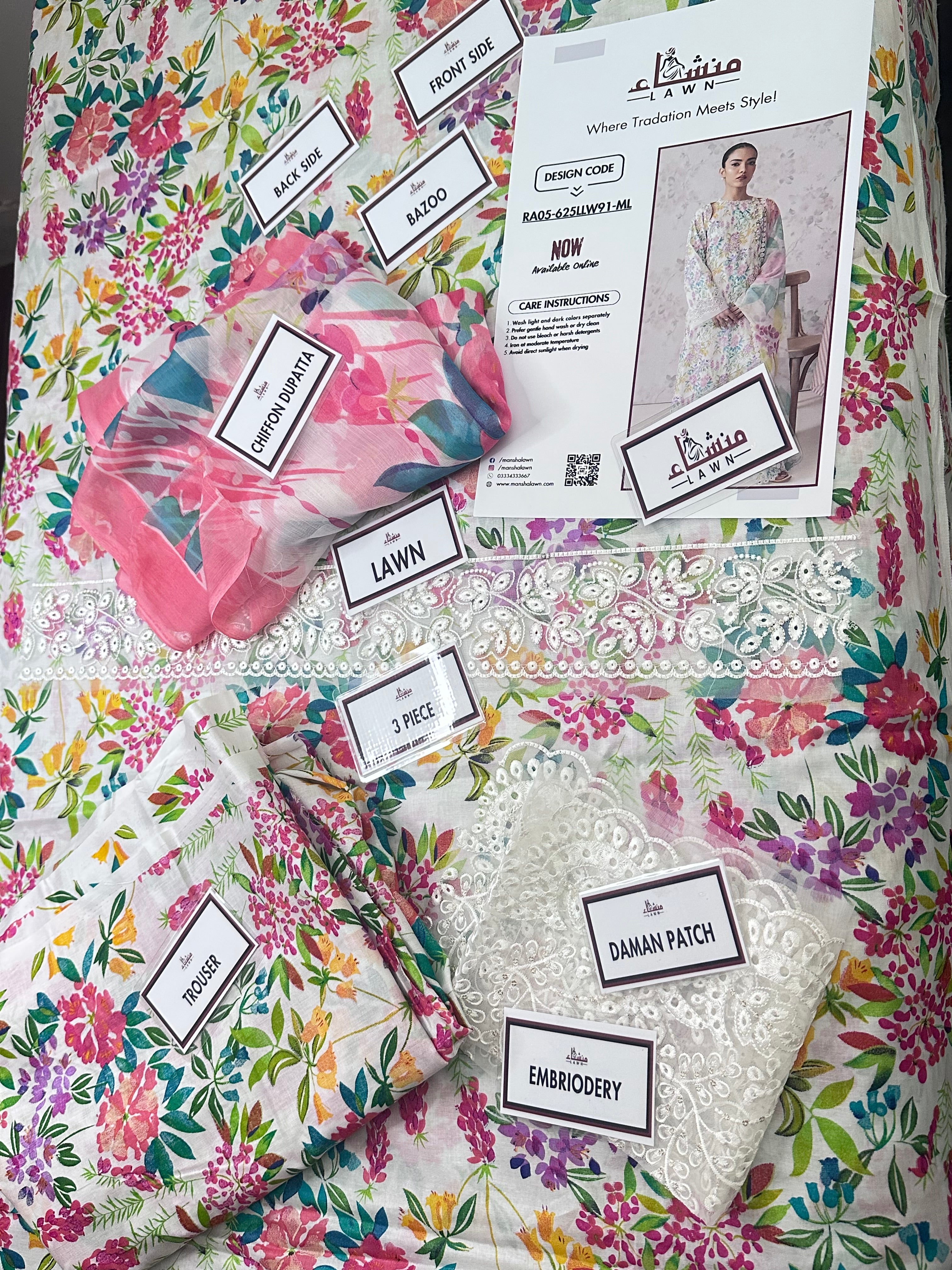 Premium 3PCS printed lawn unstitched suit from ManshaLawn | lawn in Pakistan, lawn suits in Peshawar’s best fabric online store