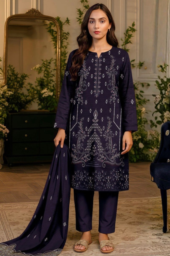 3 Piece Embroidered Bana Dora Dhanak Unstitched Suit – Luxury Winter Wear RA22-1025LLW91-ML