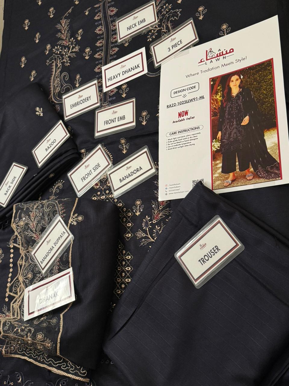 3 Piece Embroidered Bana Dora Dhanak Unstitched Suit – Luxury Winter Wear RA22-1025LLW91-ML