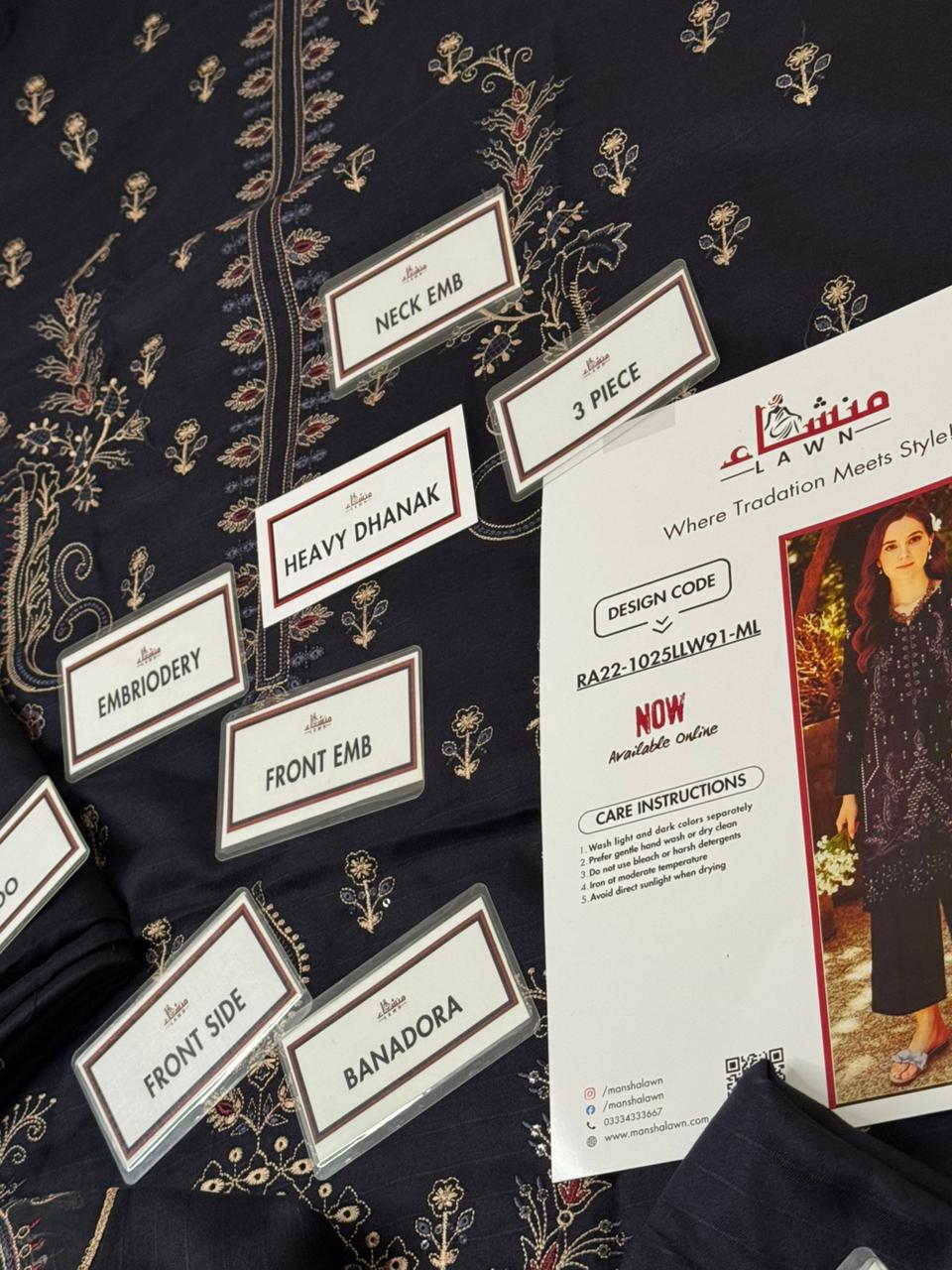 3 Piece Embroidered Bana Dora Dhanak Unstitched Suit – Luxury Winter Wear RA22-1025LLW91-ML