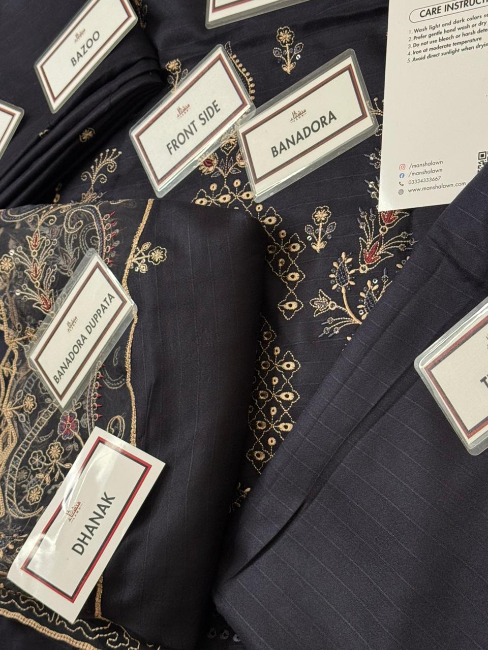 3 Piece Embroidered Bana Dora Dhanak Unstitched Suit – Luxury Winter Wear RA22-1025LLW91-ML