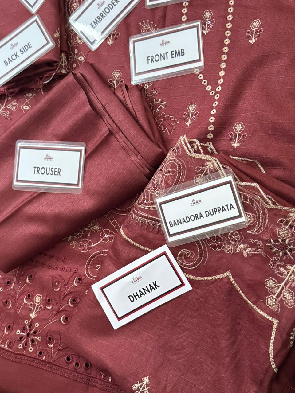 3 Piece Embroidered Bana Dora Dhanak Unstitched Suit – Luxury Winter Wear RA23-1025LLW91-ML