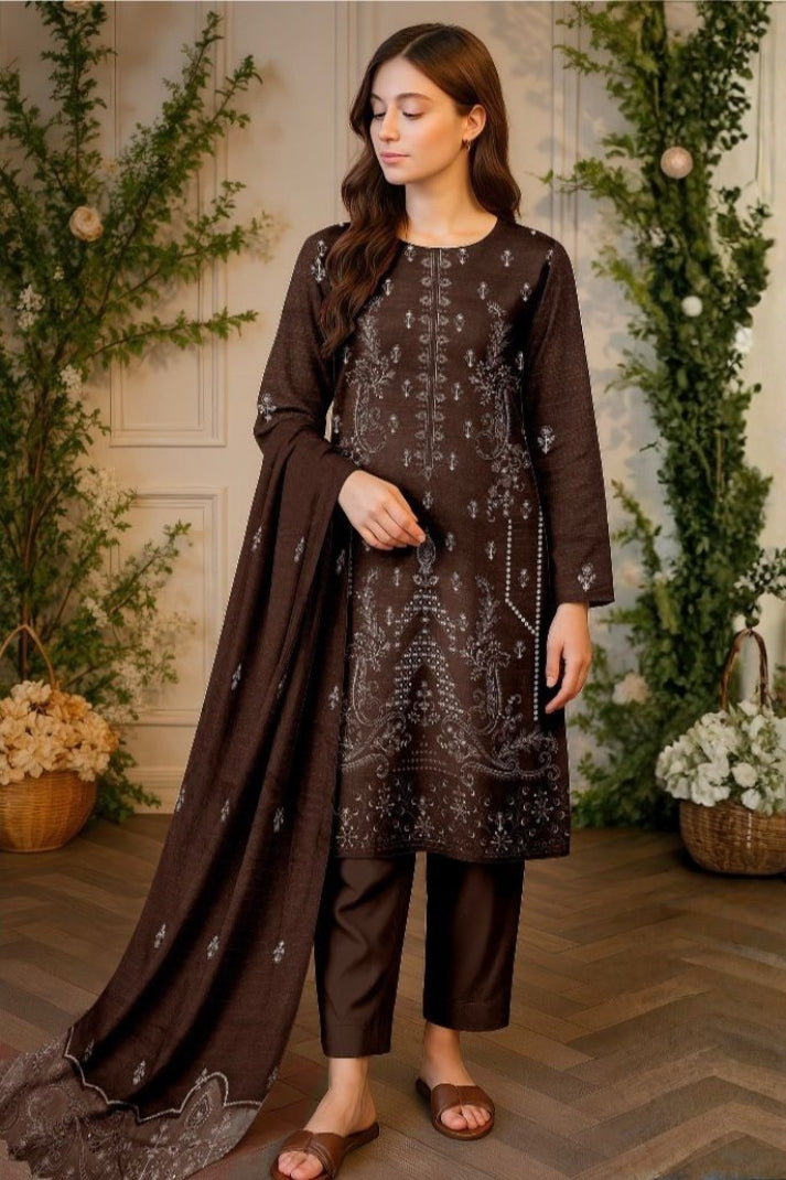 3 Piece Embroidered Bana Dora Dhanak Unstitched Suit – Luxury Winter Wear RA24-1025LLW91-ML