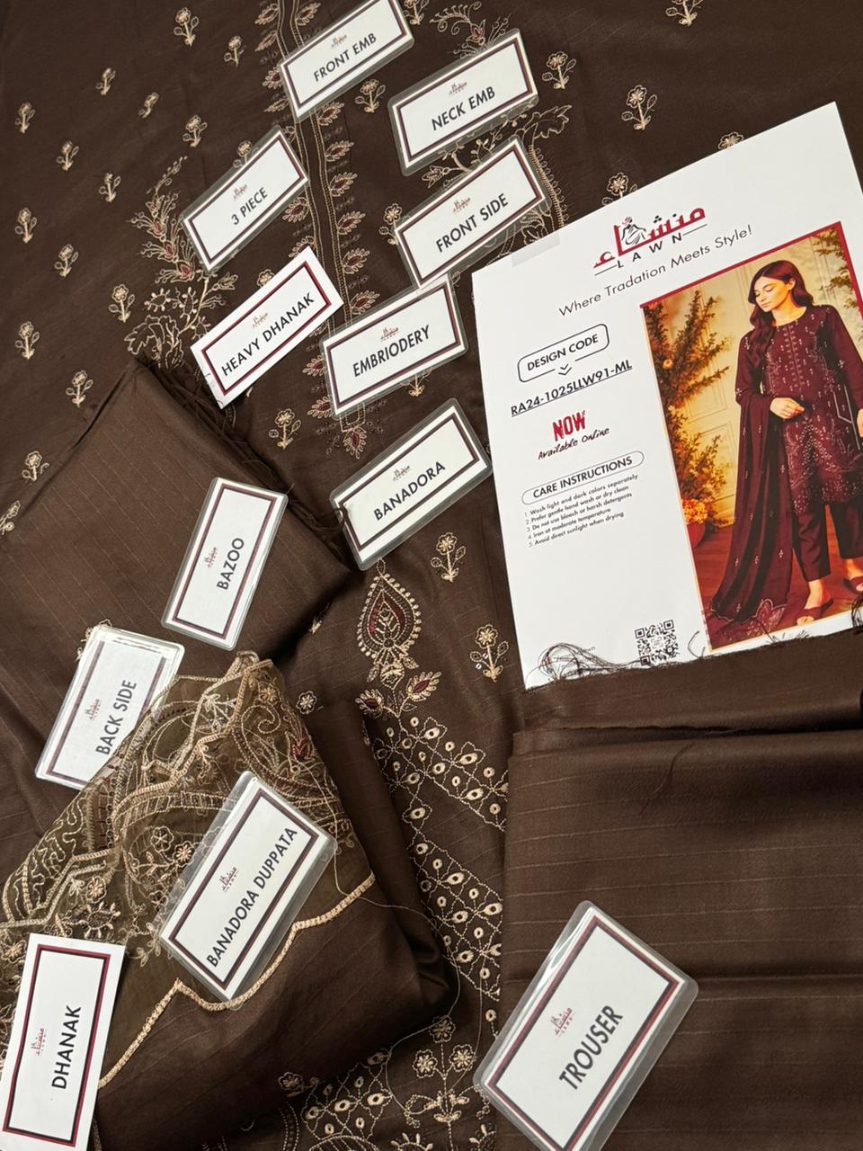 3 Piece Embroidered Bana Dora Dhanak Unstitched Suit – Luxury Winter Wear RA24-1025LLW91-ML