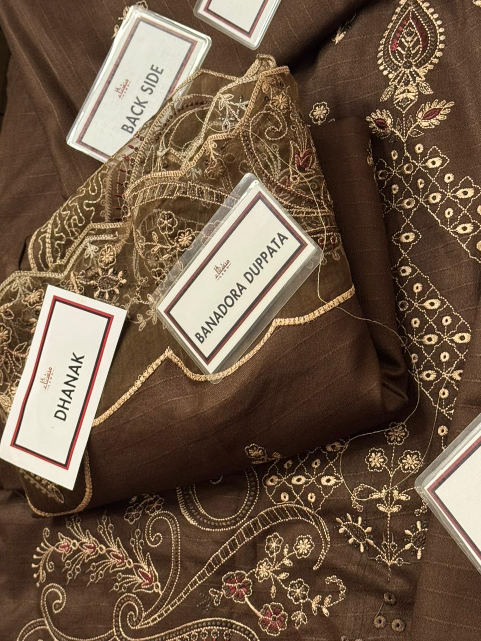 3 Piece Embroidered Bana Dora Dhanak Unstitched Suit – Luxury Winter Wear RA24-1025LLW91-ML